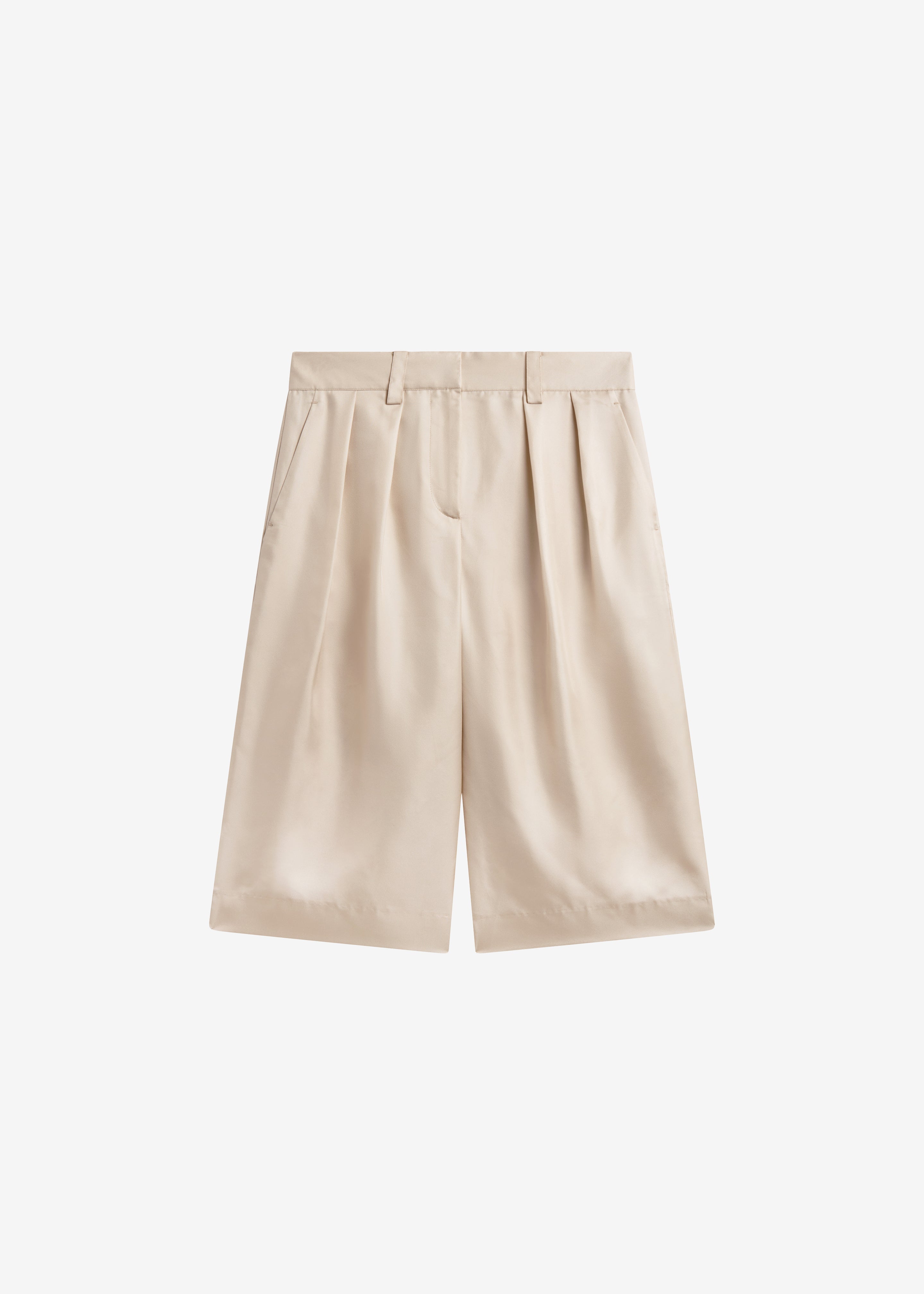 Marfa Pleated Silk Bermuda Shorts - Ivory - 6