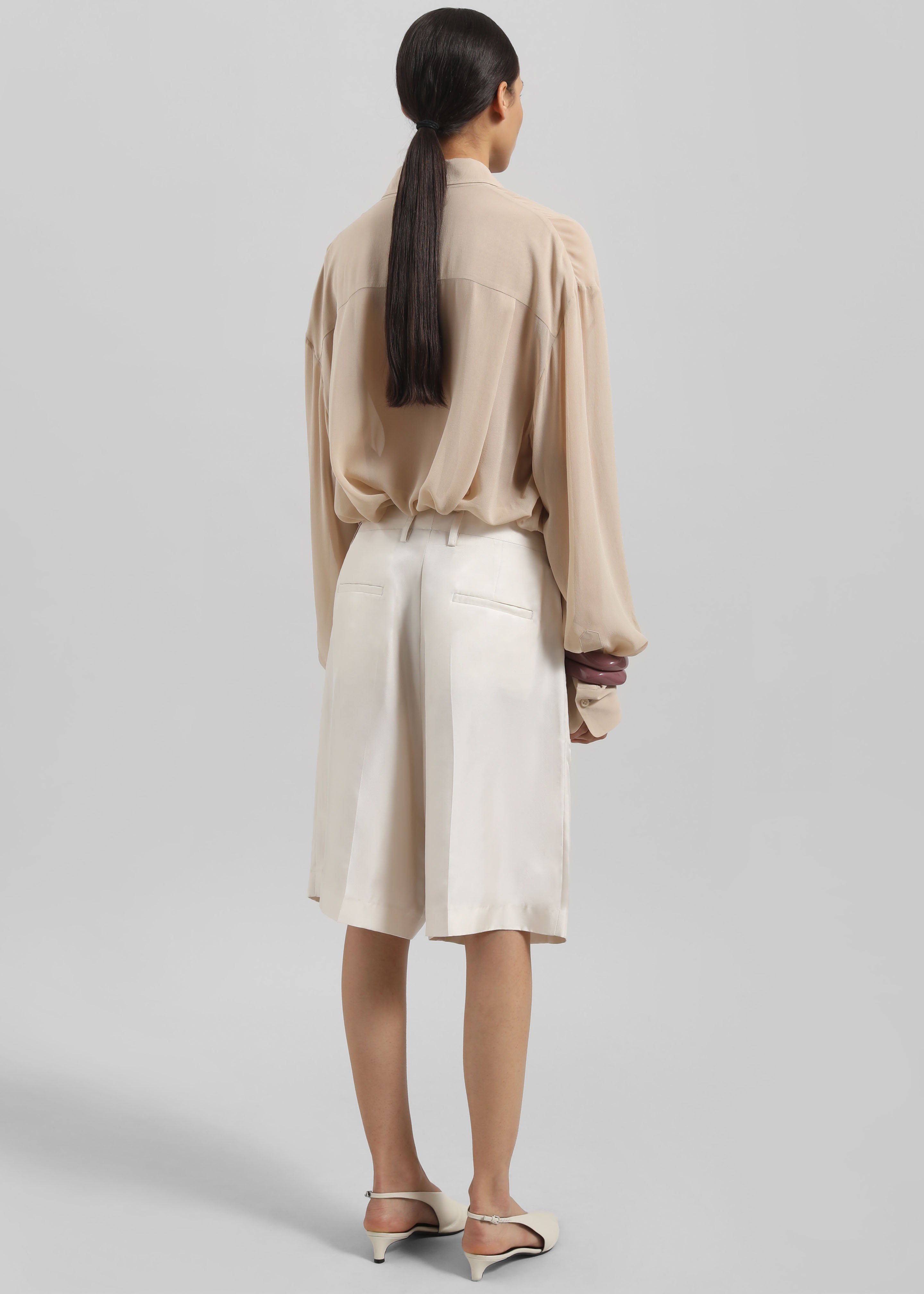 Marfa Pleated Silk Bermuda Shorts - Ivory - 5