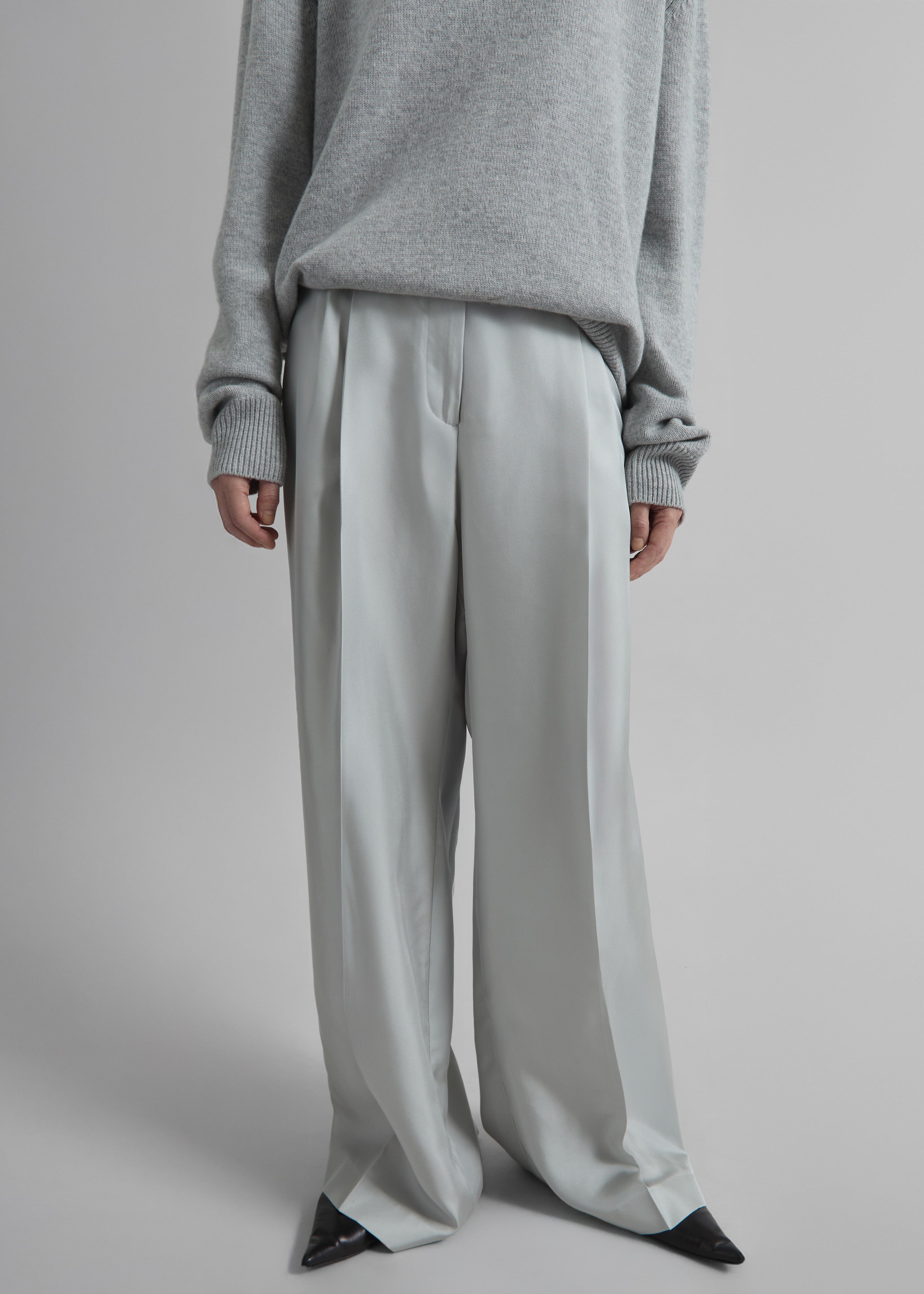 Marfa Pleated Silk Trousers - Grey - 3