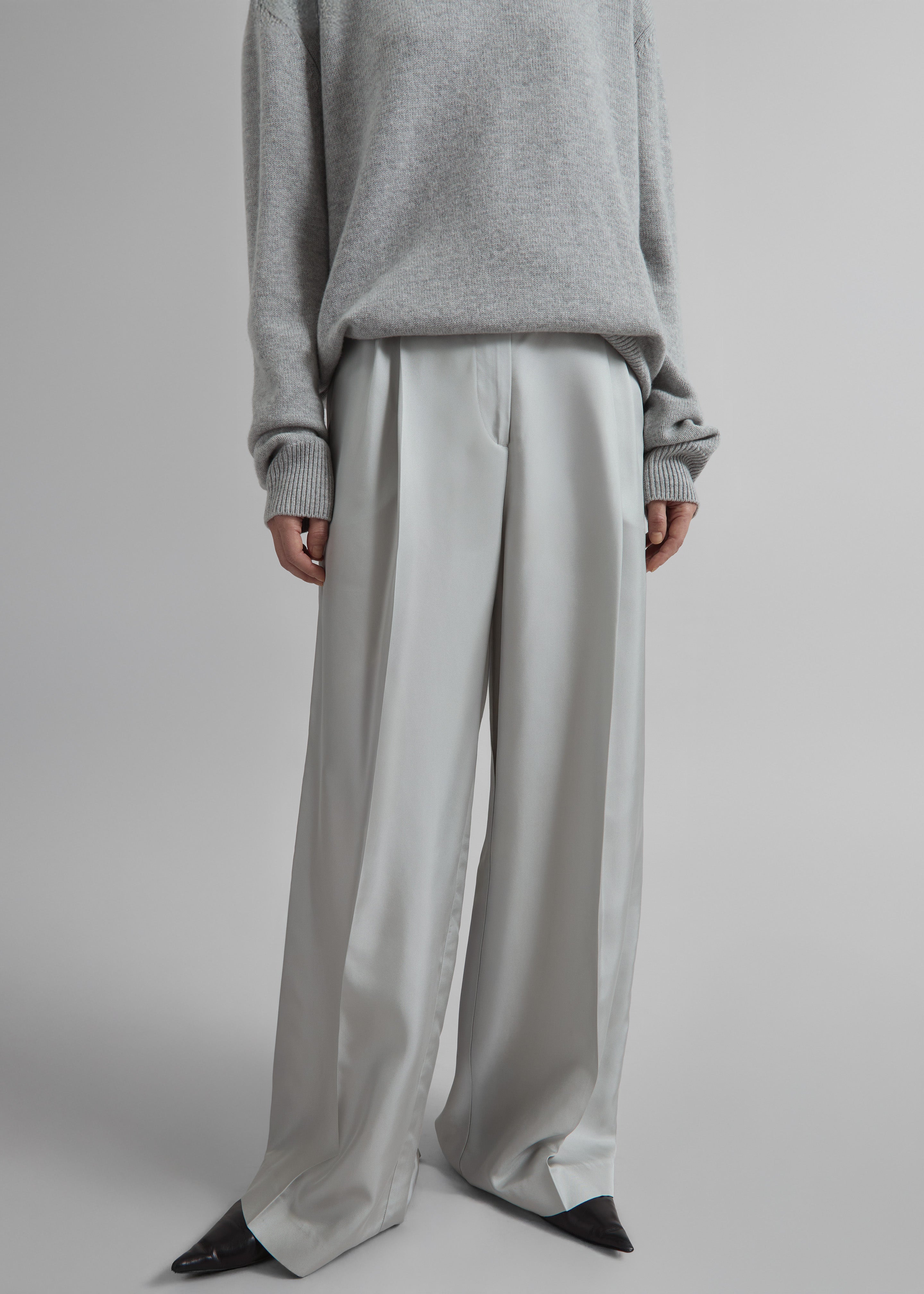 Marfa Pleated Silk Trousers - Grey - 1