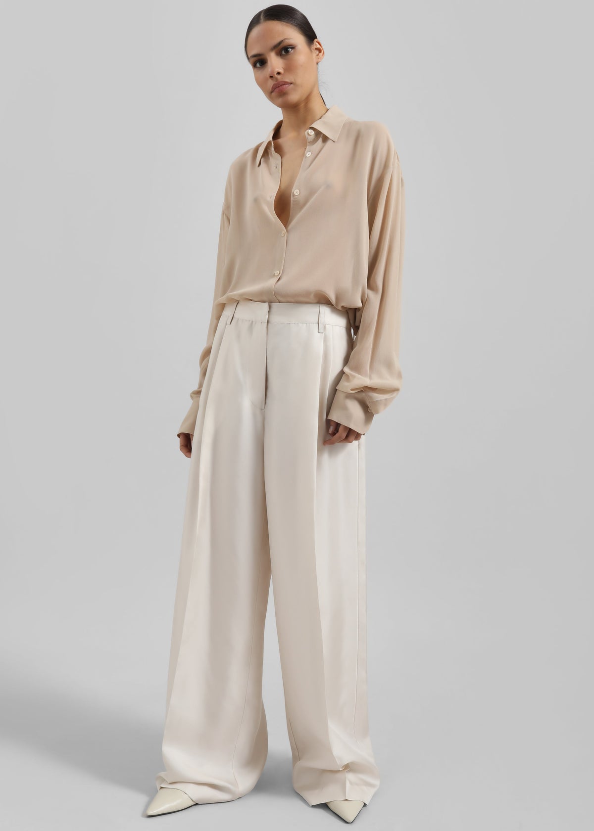 Marfa Pleated Silk Trousers - Ivory - 5
