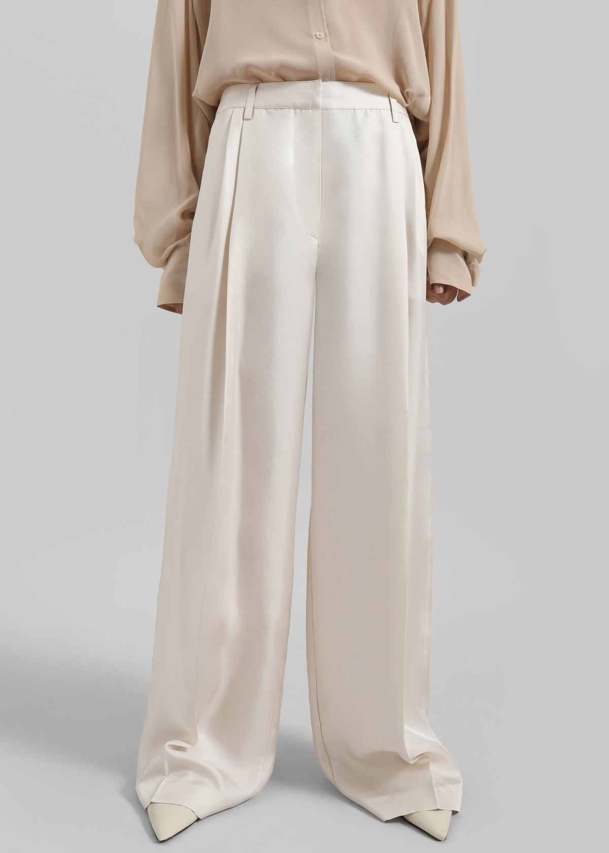 Marfa Pleated Silk Trousers - Ivory - 2
