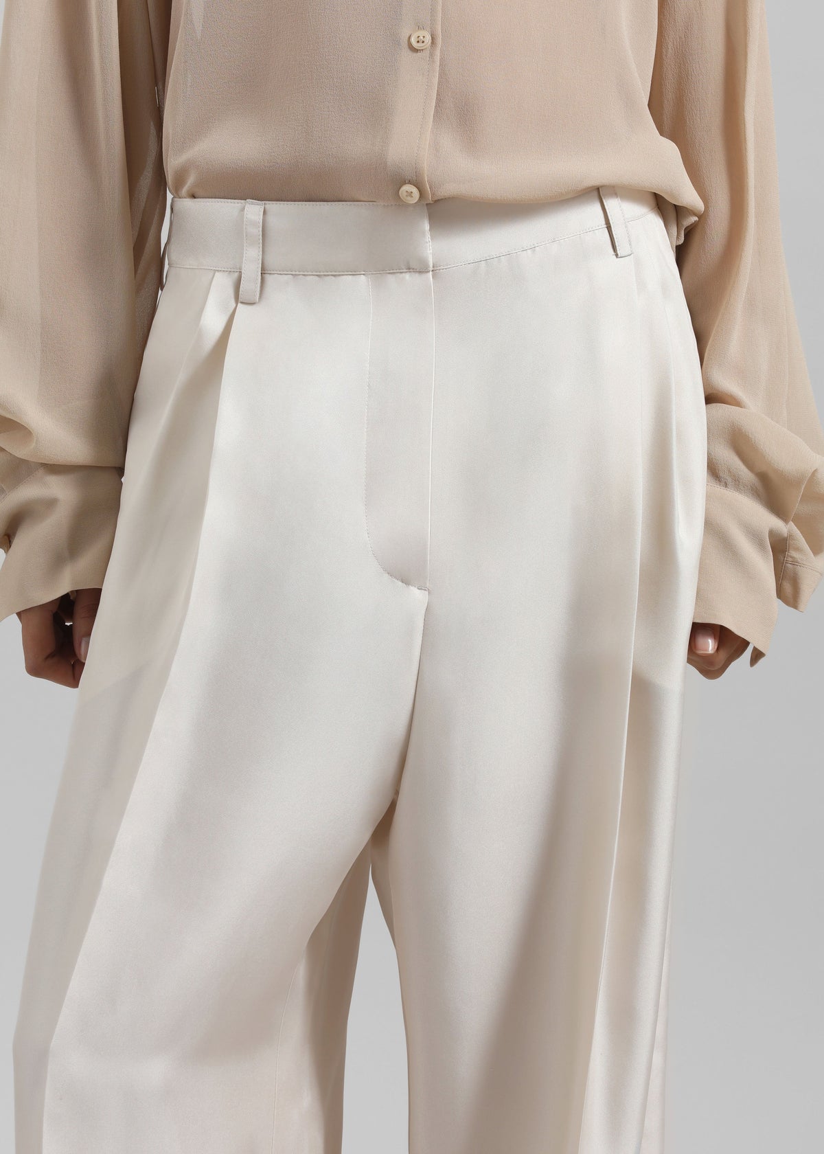 Marfa Pleated Silk Trousers - Ivory - 3