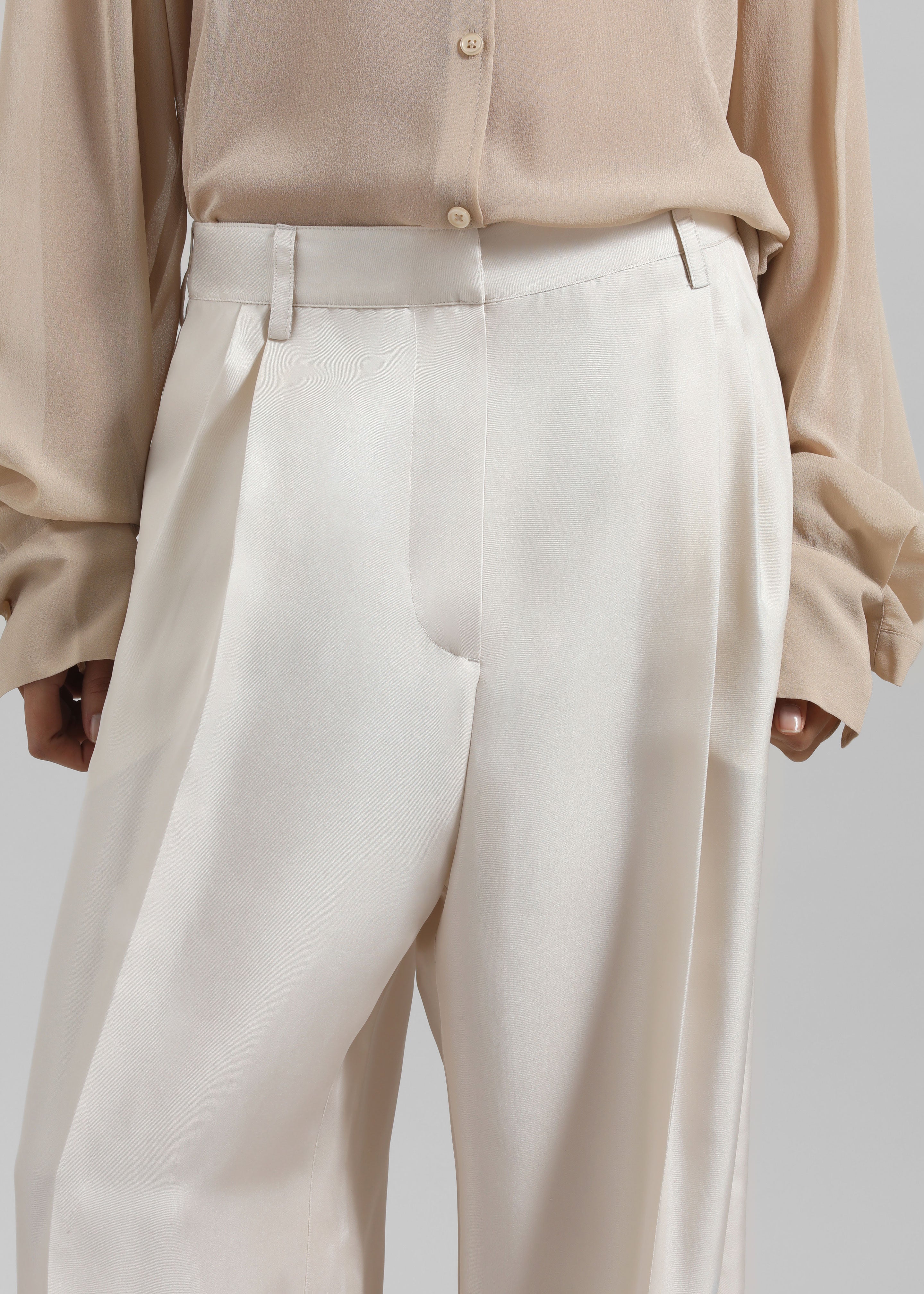 Marfa Pleated Silk Trousers - Ivory - 3