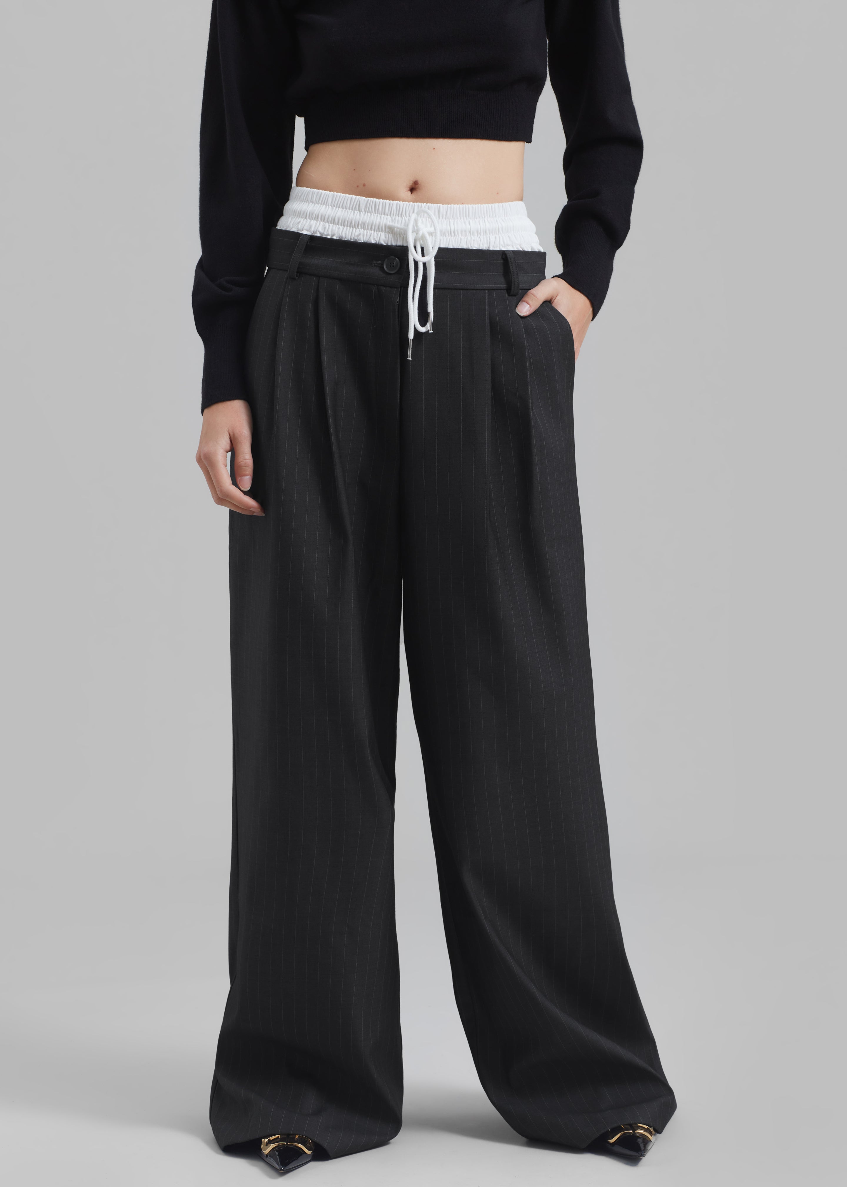 Maroney Pleated Boxer Trousers - Grey Pinstripe - 2