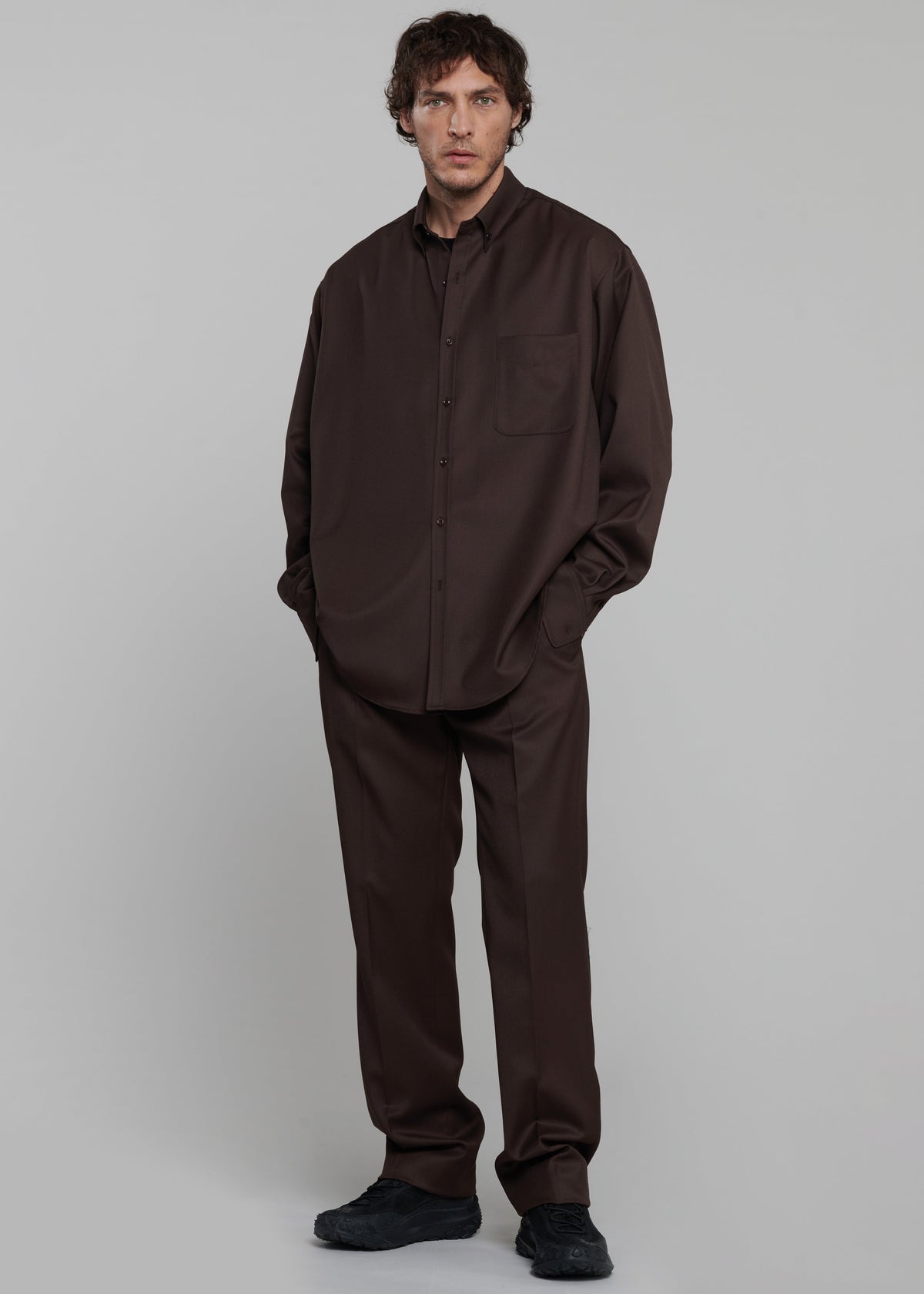 Mason Wool Button Up Shirt - Brown - 2