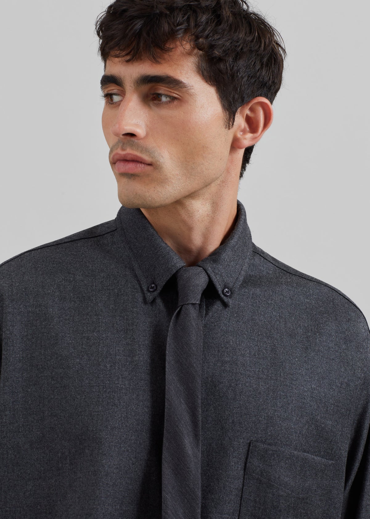 Mason Wool Flannel Button Up Shirt - Charcoal - 3
