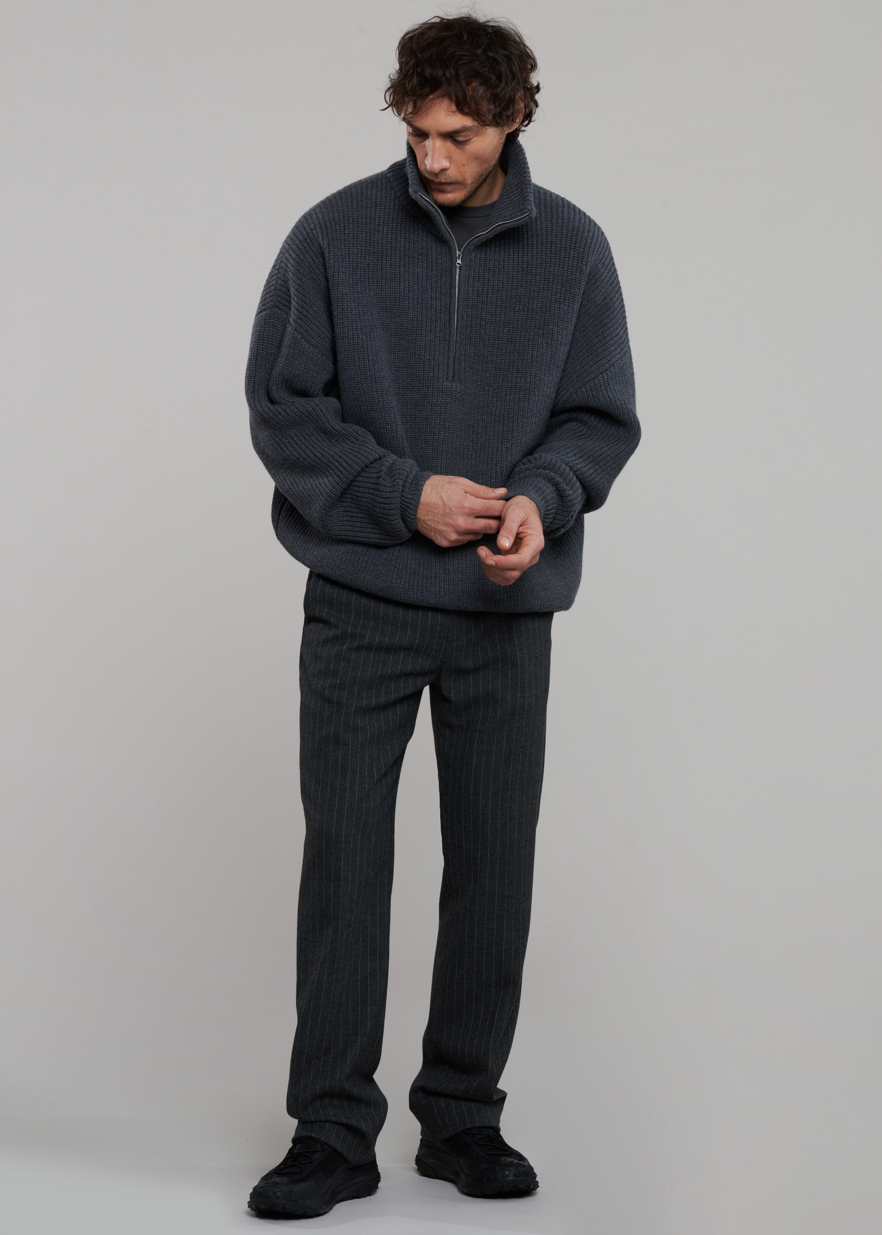 Mason Wool Trousers - Dark Grey/White Pinstripe - 8