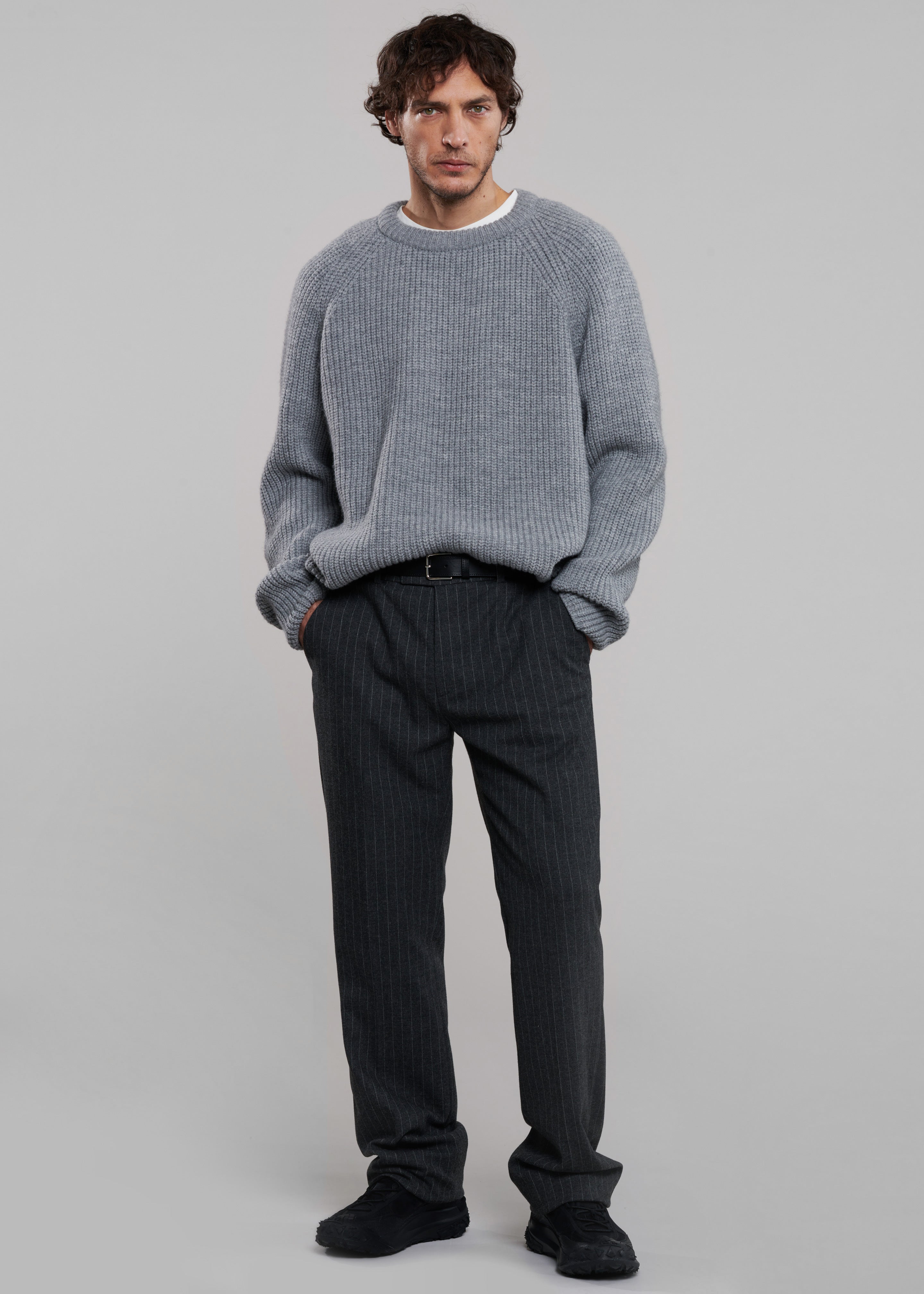 Mason Wool Trousers - Dark Grey/White Pinstripe - 11