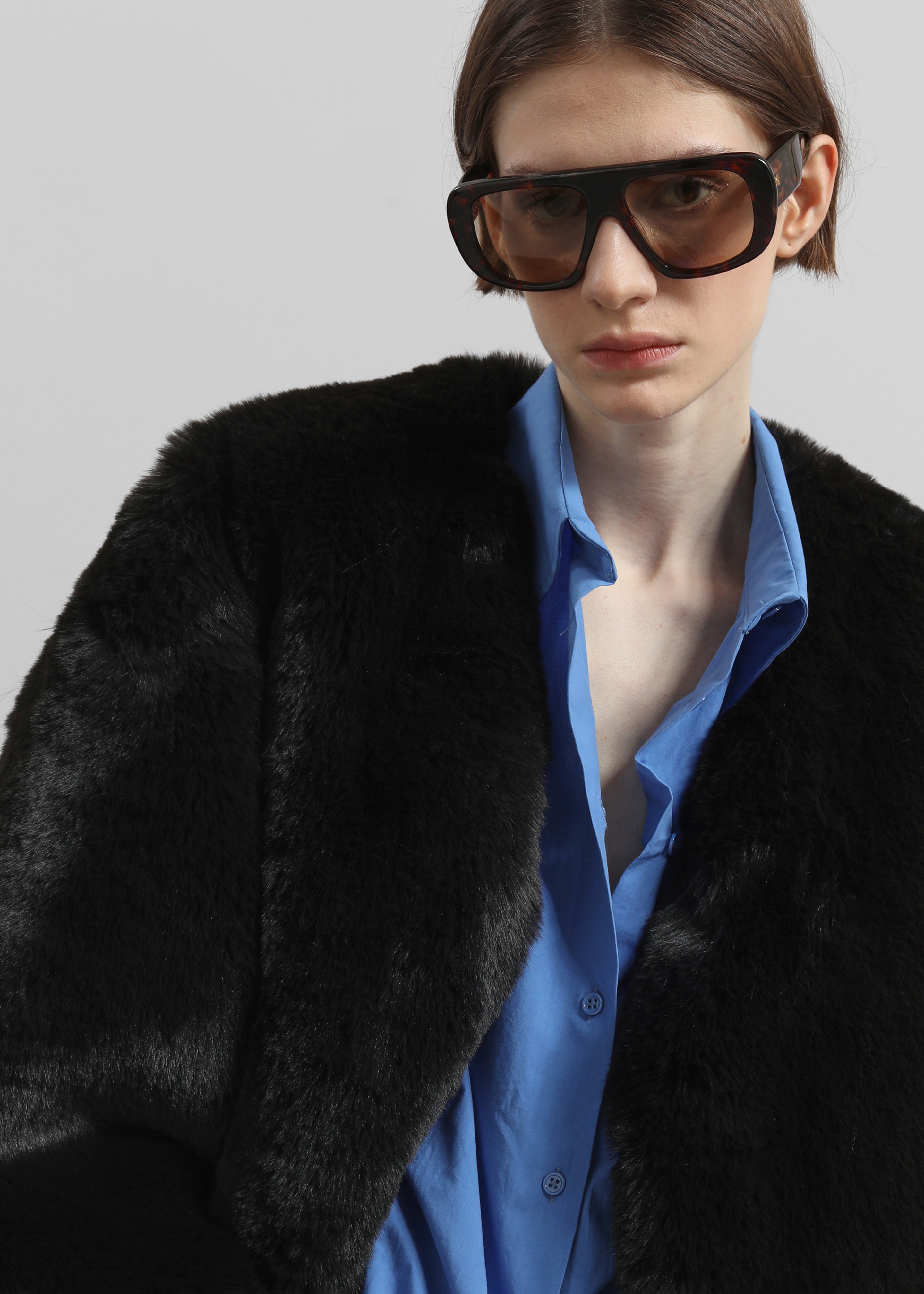 Matera Collarless Faux Fur Coat - Black - 6