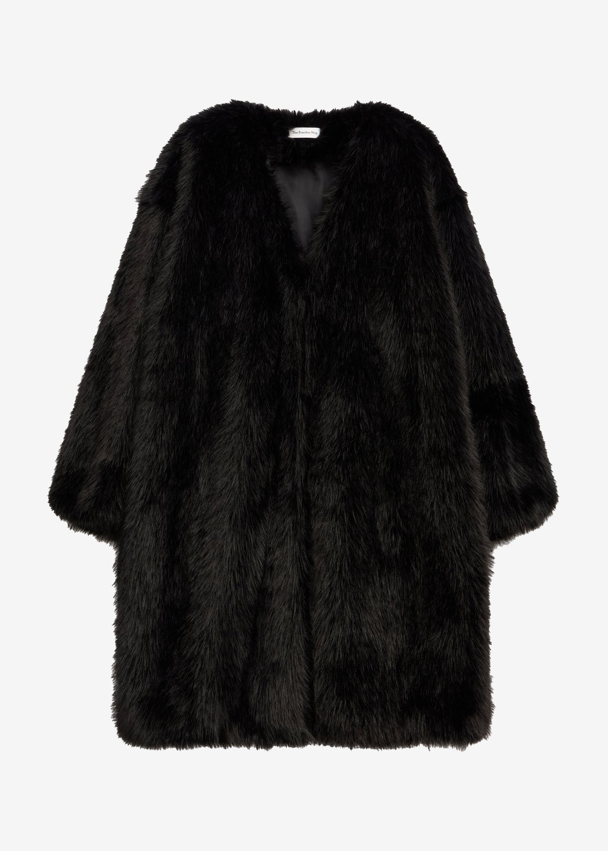 Matera Collarless Faux Fur Coat - Black - 8