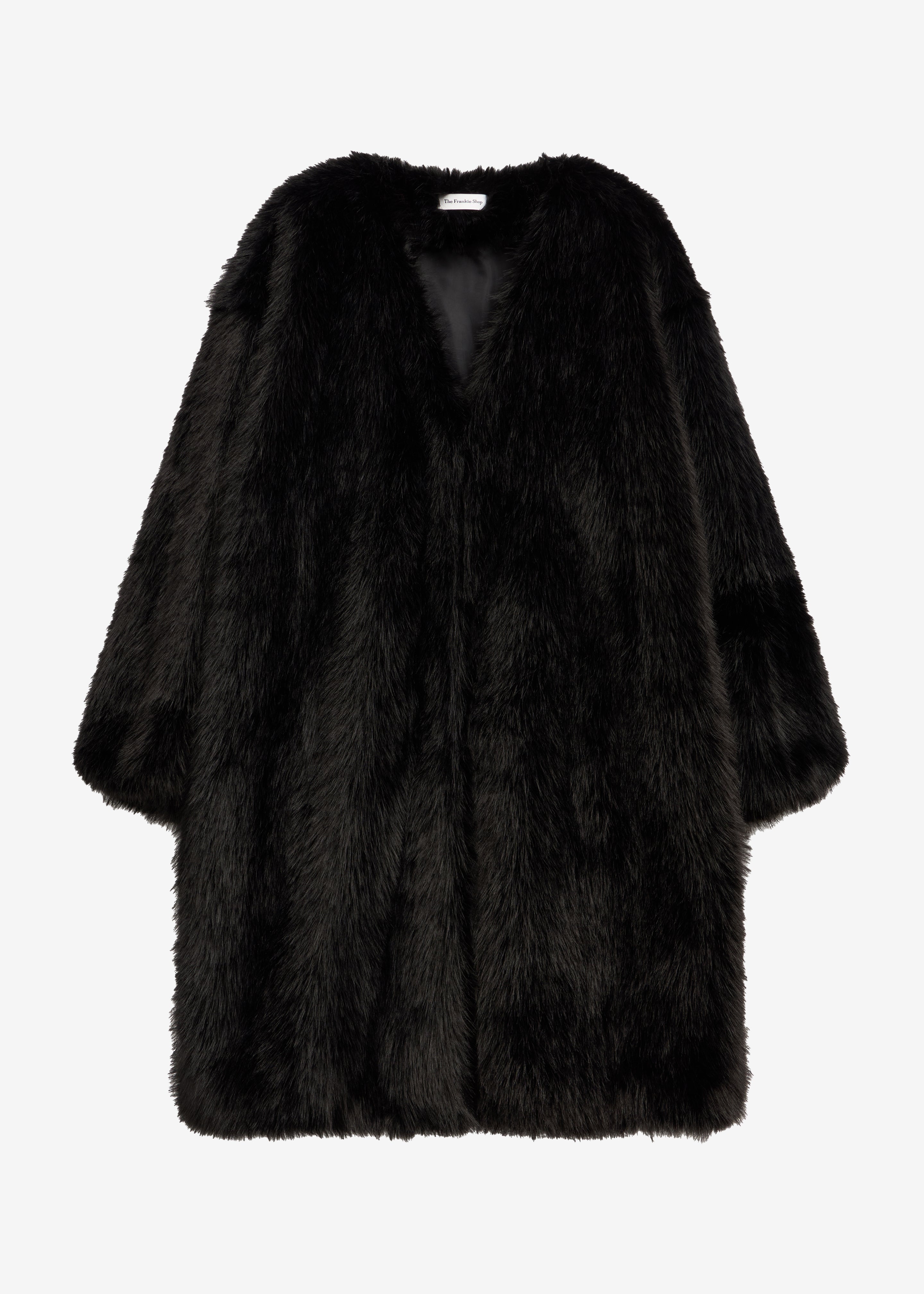Matera Collarless Faux Fur Coat - Black - 8