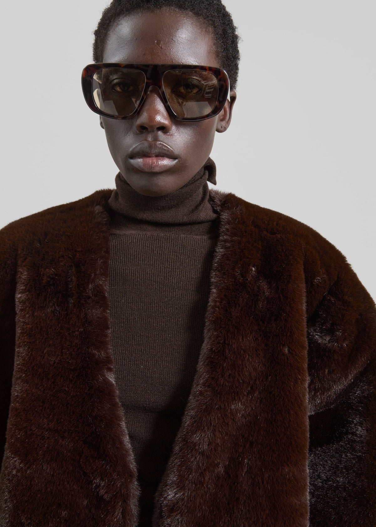 Matera Collarless Faux Fur Coat - Brown - 10