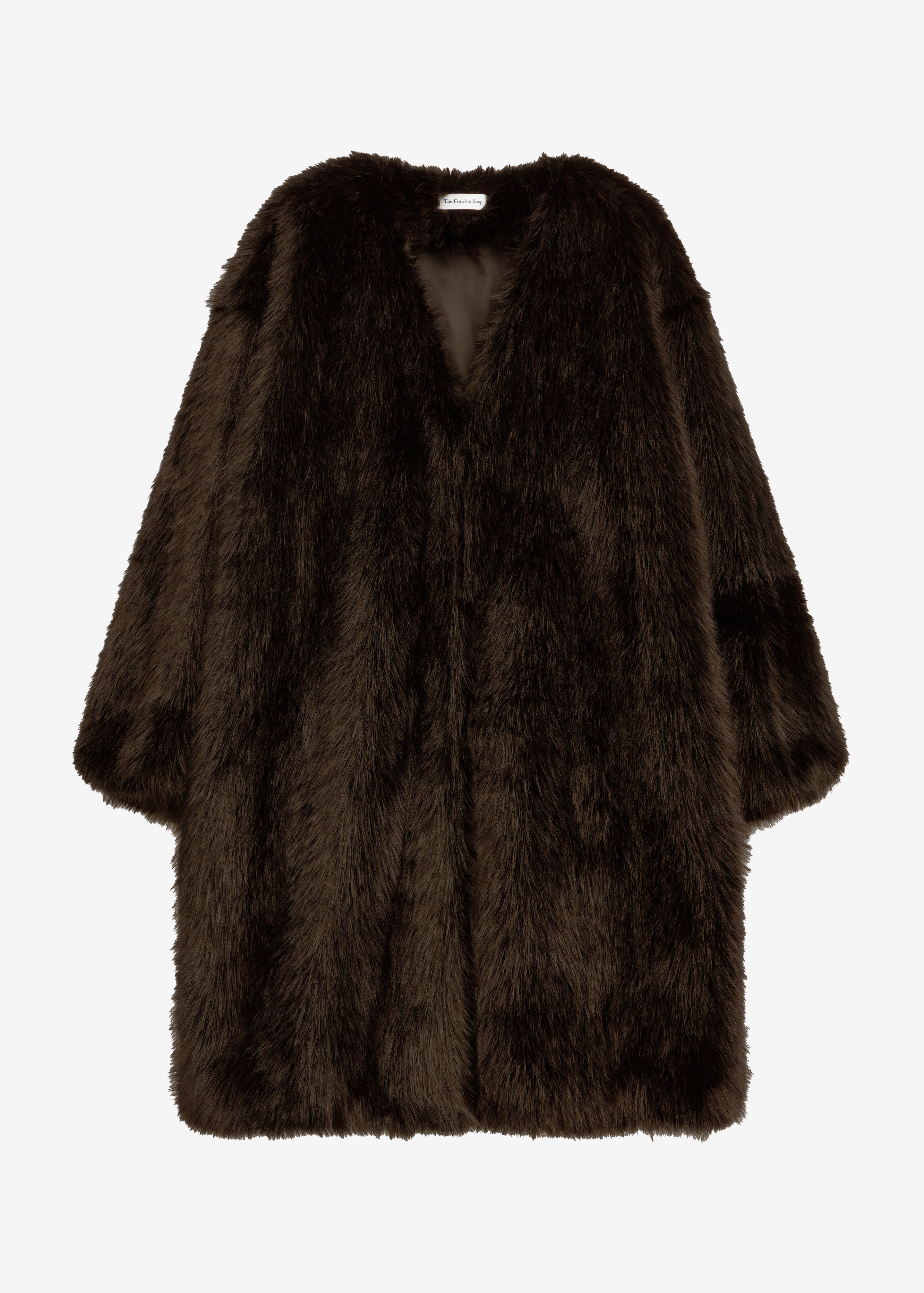 Matera Collarless Faux Fur Coat - Brown - 11