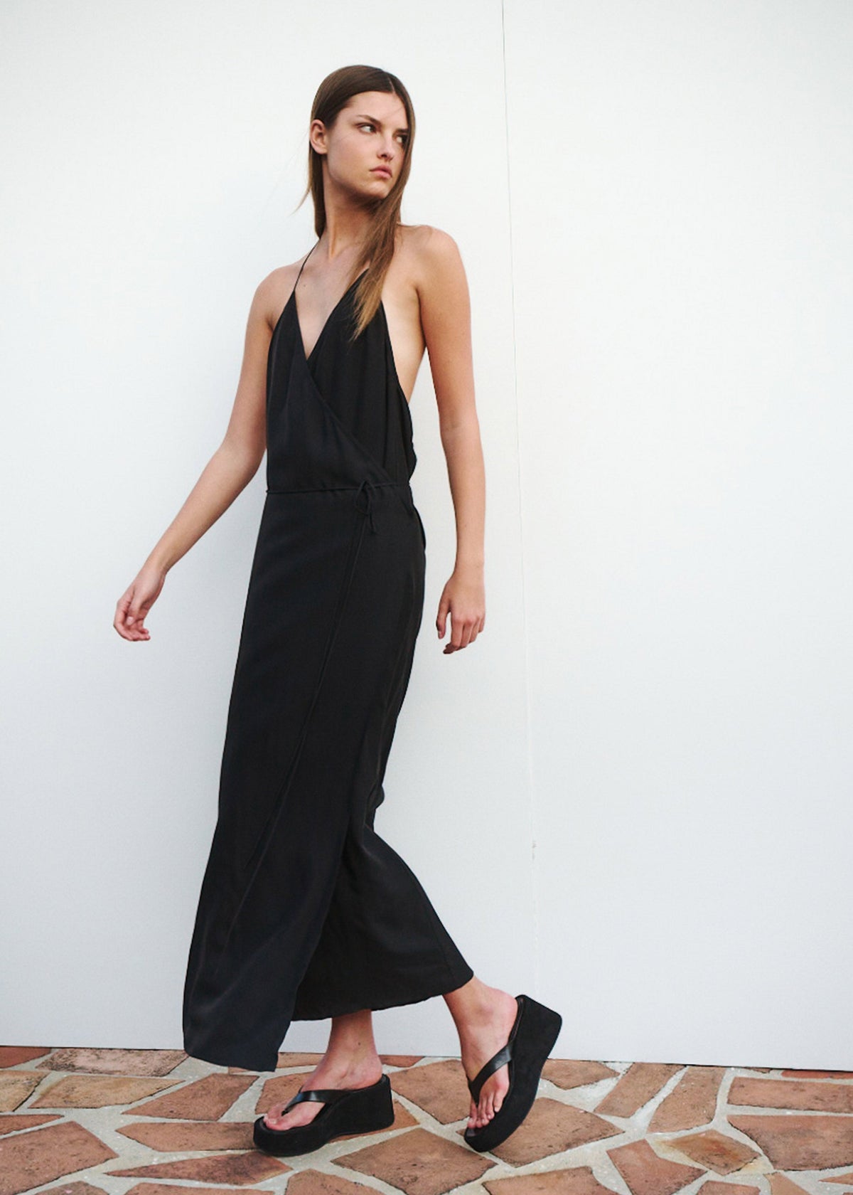 Matin Draped Wrap Dress - Black - 5