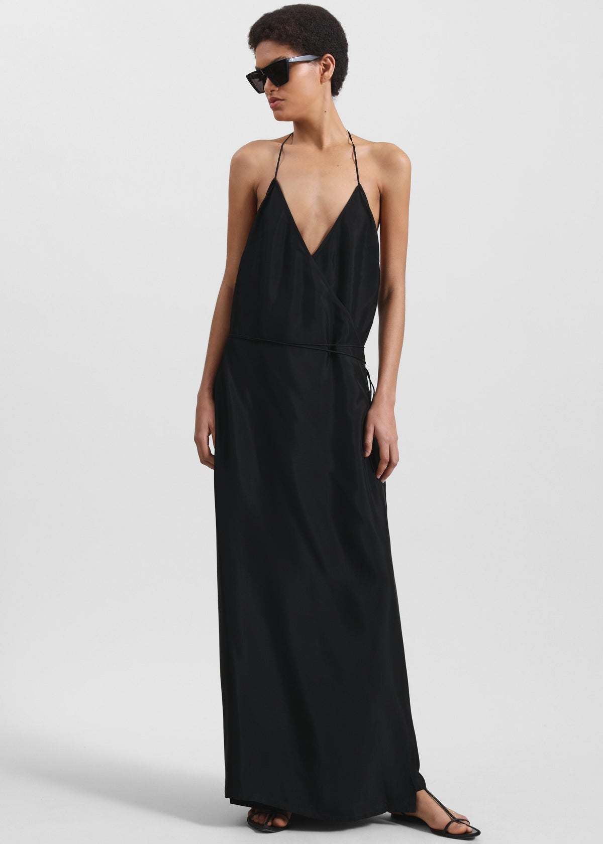 Matin Draped Wrap Dress - Black - 1