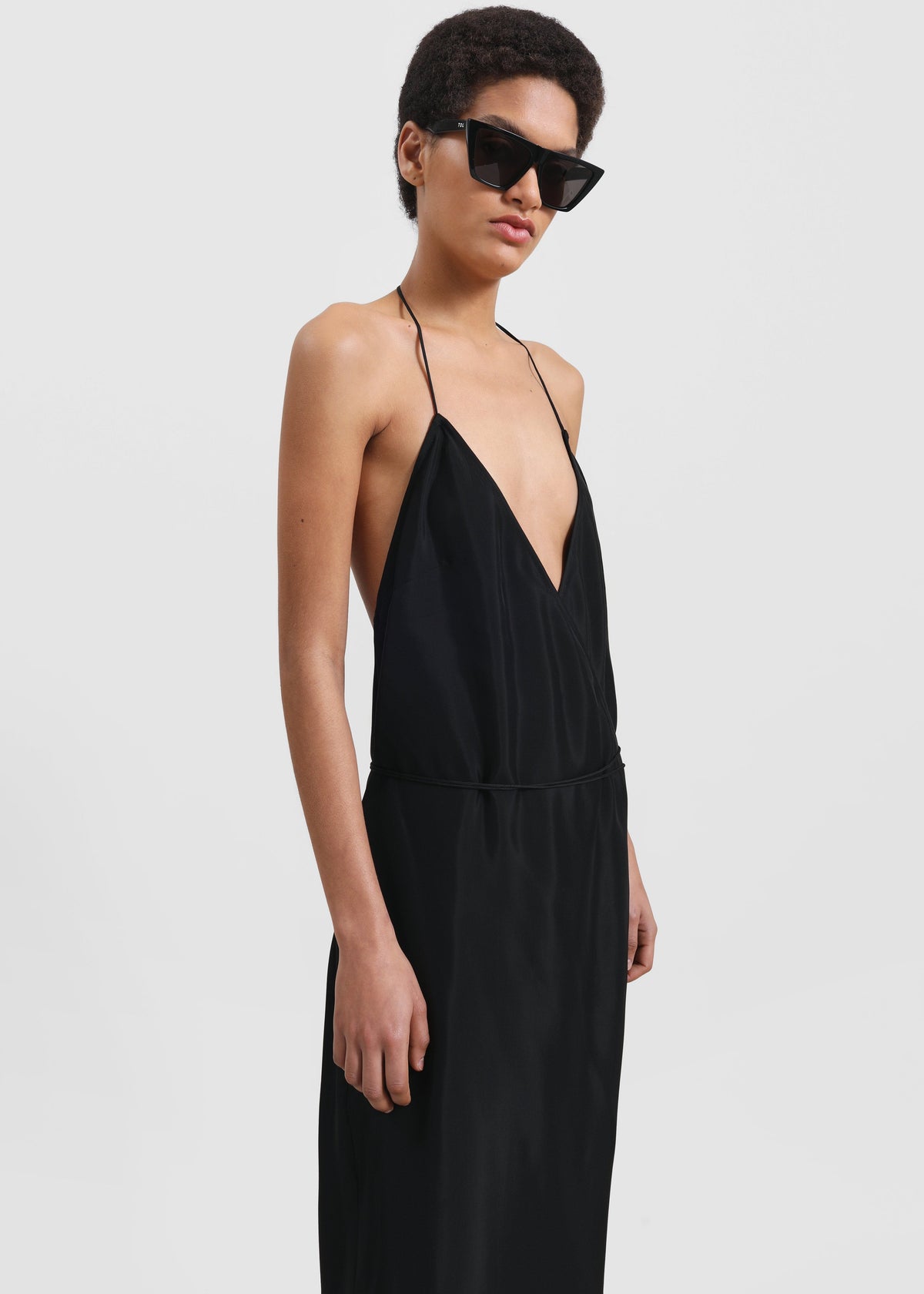 Matin Draped Wrap Dress - Black - 3