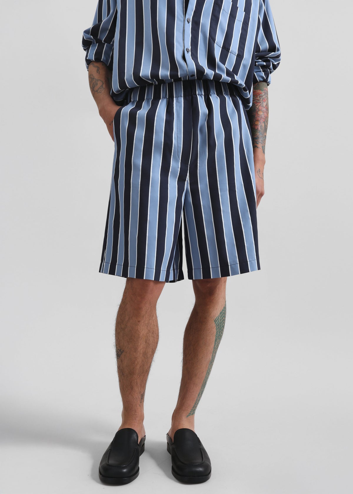 Matthias Striped Bermuda Shorts - Navy Stripe - 7
