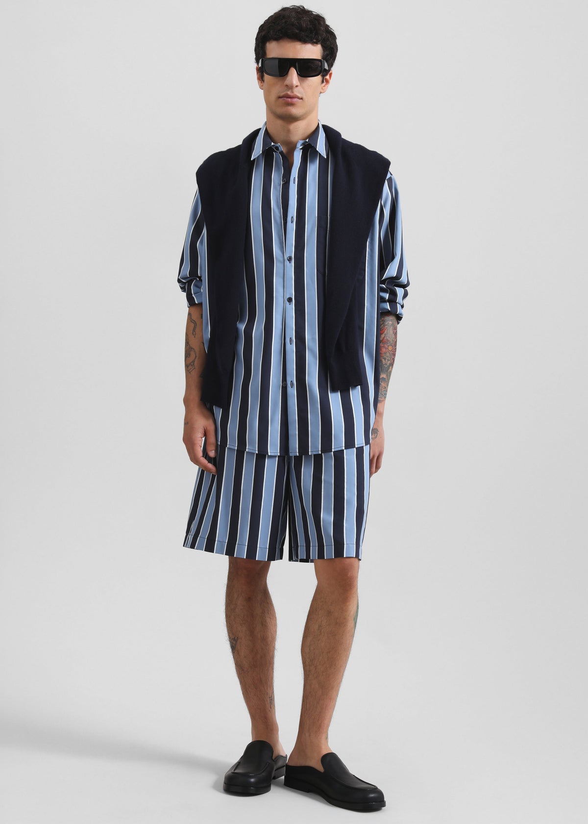 Sinclair Neck Tie Shirt - Navy Stripe - 7