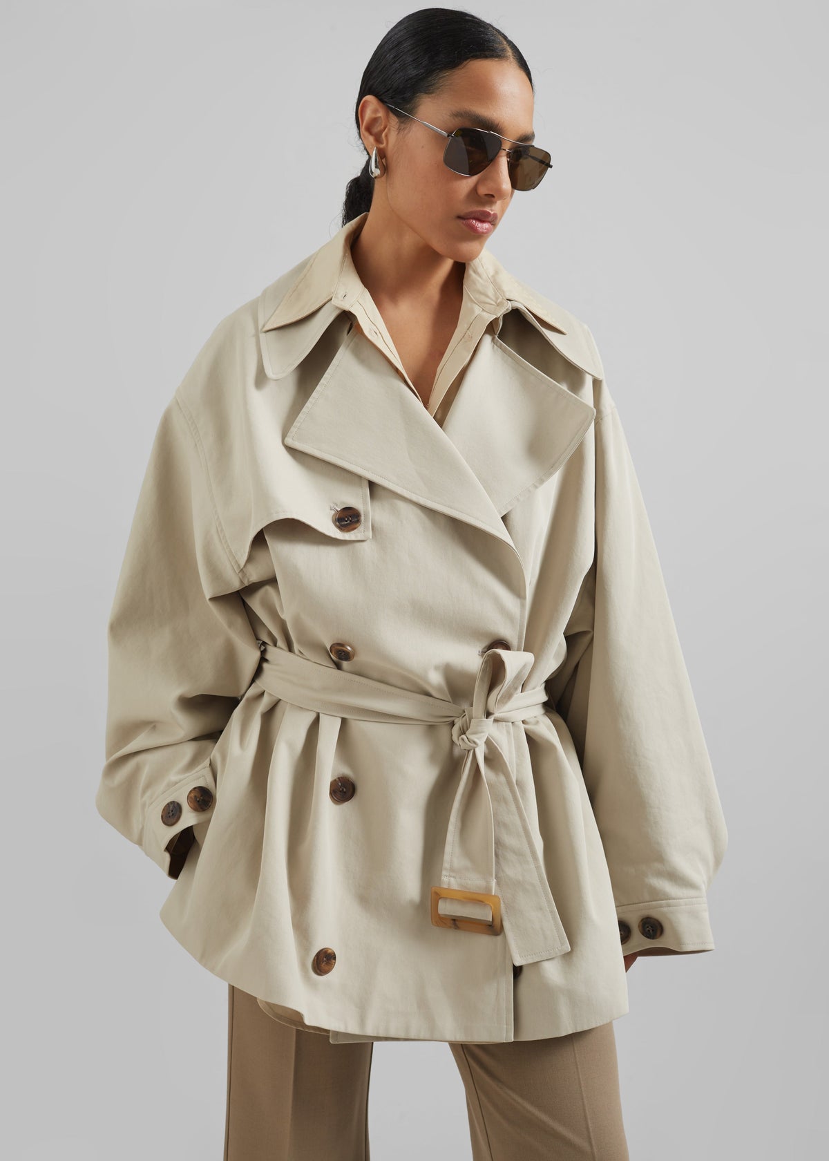 Mavis Oversized Short Trench - Beige - 1