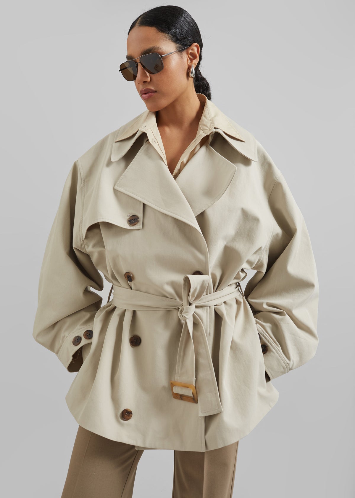 Mavis Oversized Short Trench - Beige - 3