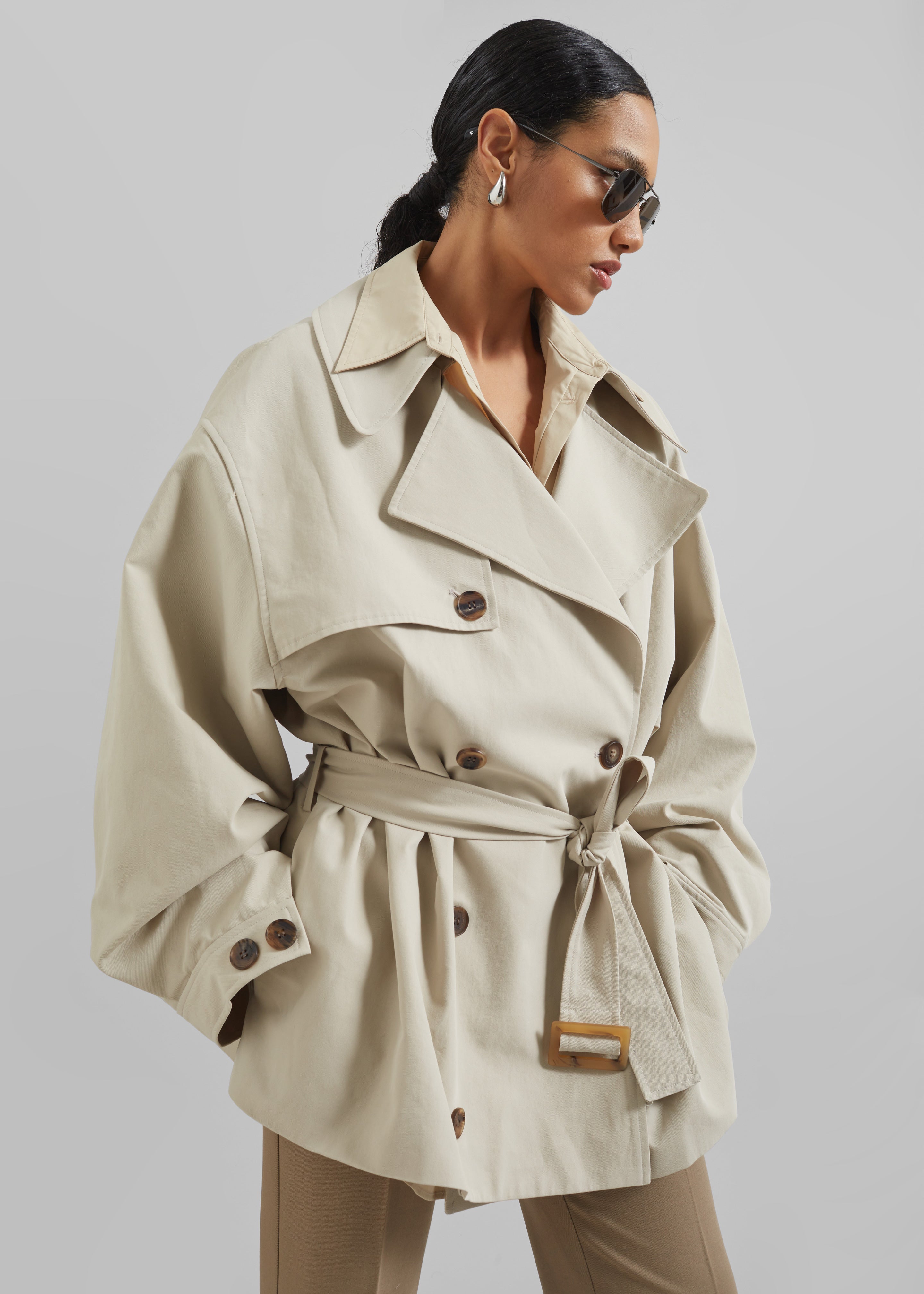 Mavis Oversized Short Trench - Beige - 4