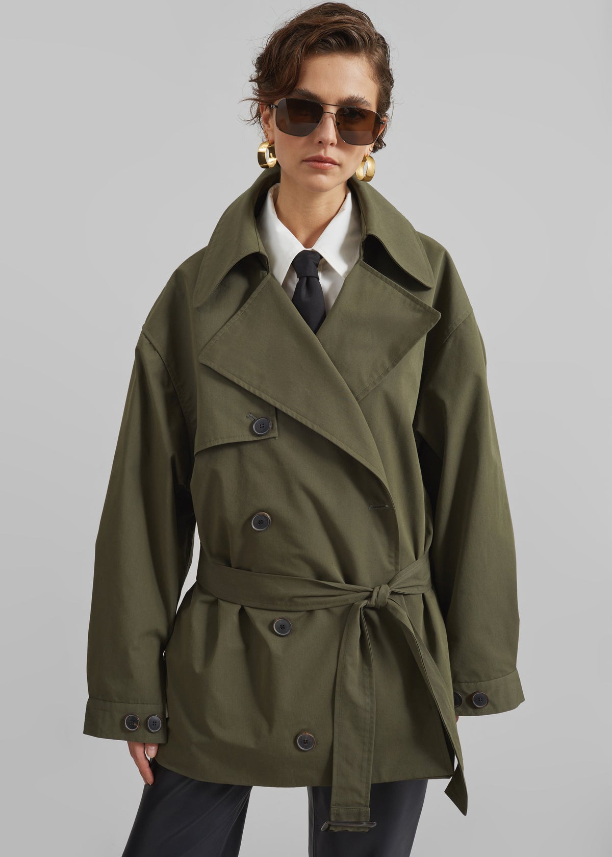 Mavis Oversized Short Trench - Khaki - 1