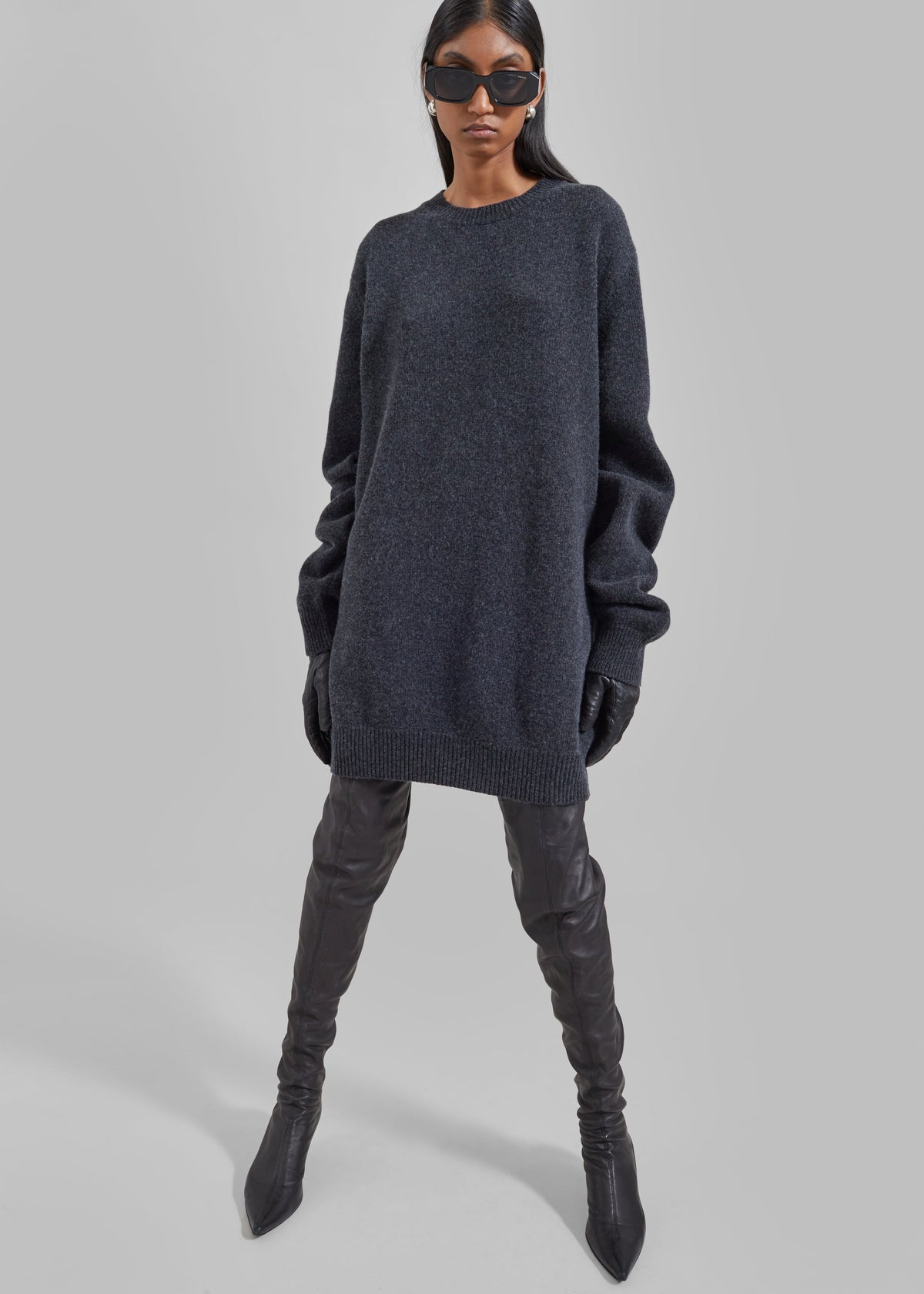 Maxime Knit Sweater Dress - Dark Grey Melange - 1
