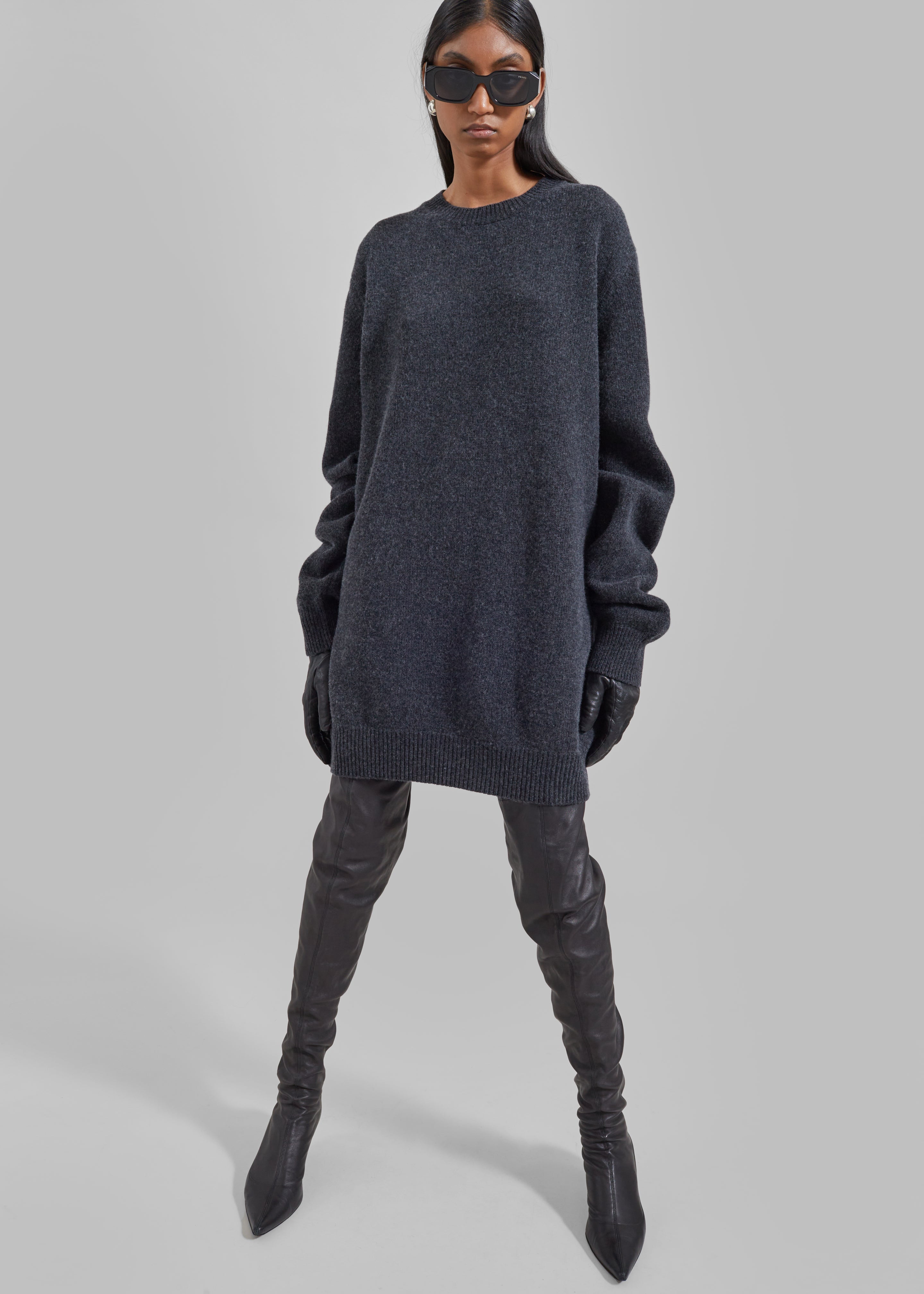 Maxime Knit Sweater Dress - Dark Grey Melange - 1