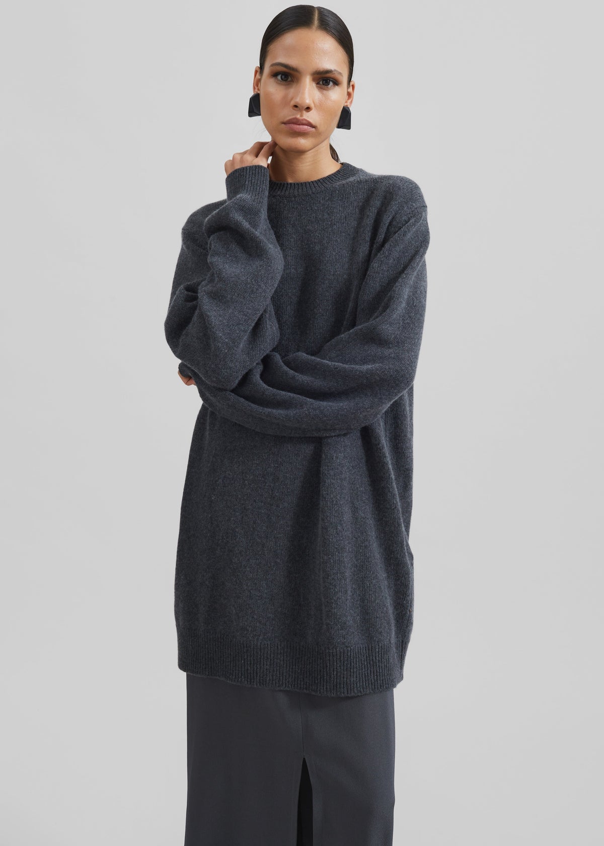 Maxime Knit Sweater Dress - Dark Grey Melange - 2