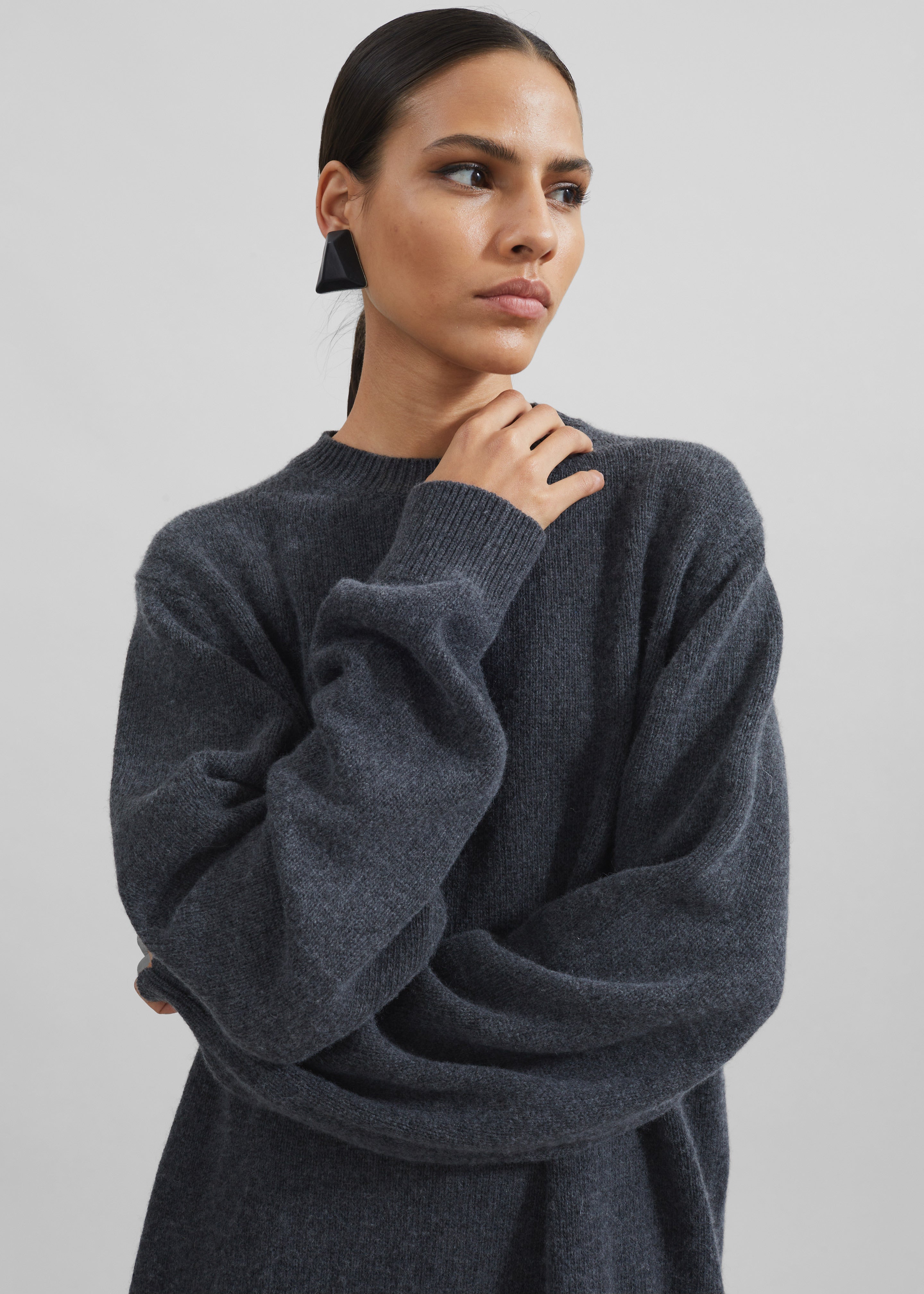 Maxime Knit Sweater Dress - Dark Grey Melange - 5