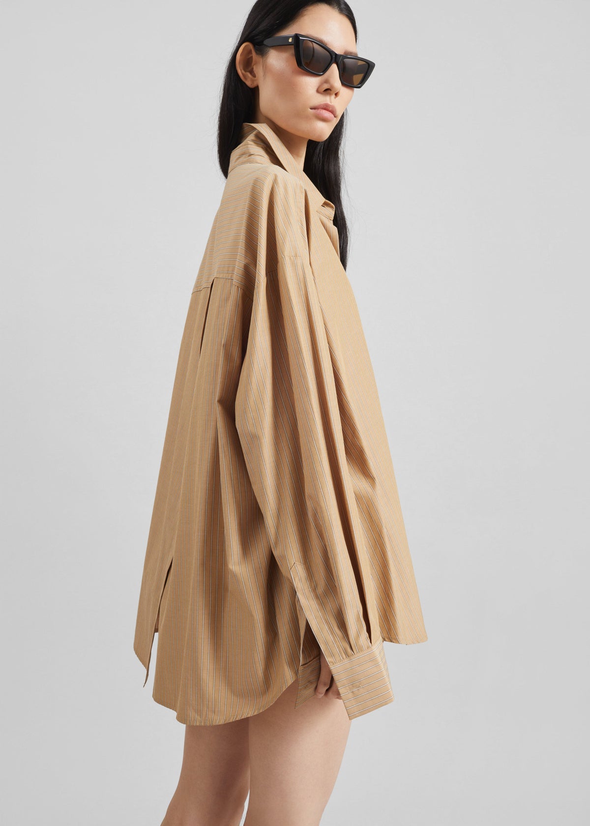 Medavy Side Button-Up Shirt - Beige/White Stripe - 7