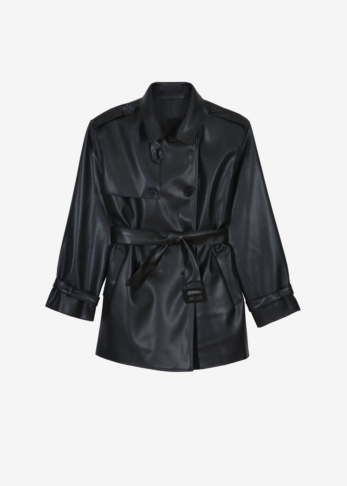 Medora Faux Leather Trench - Black - 9