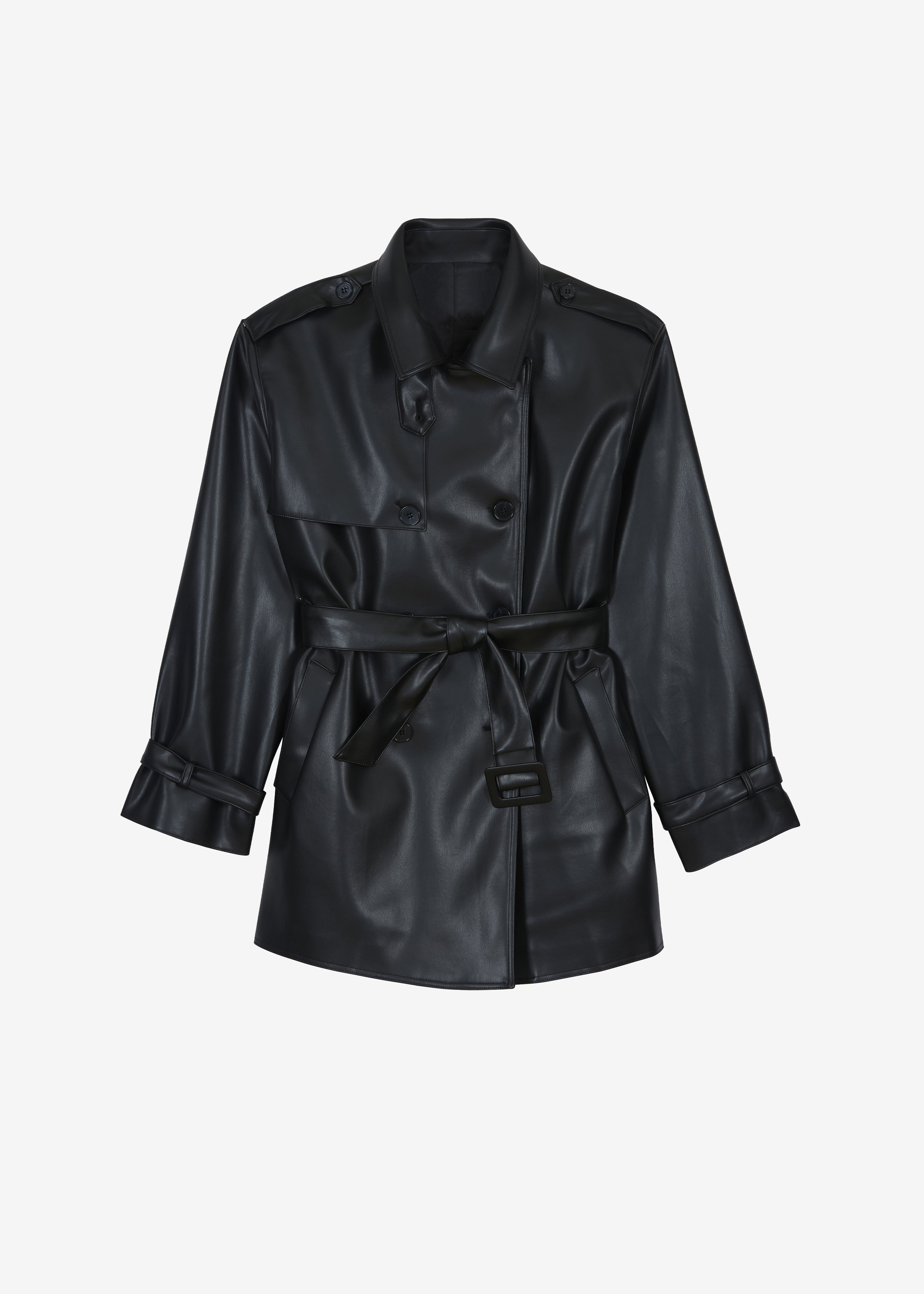 Medora Faux Leather Trench - Black - 9