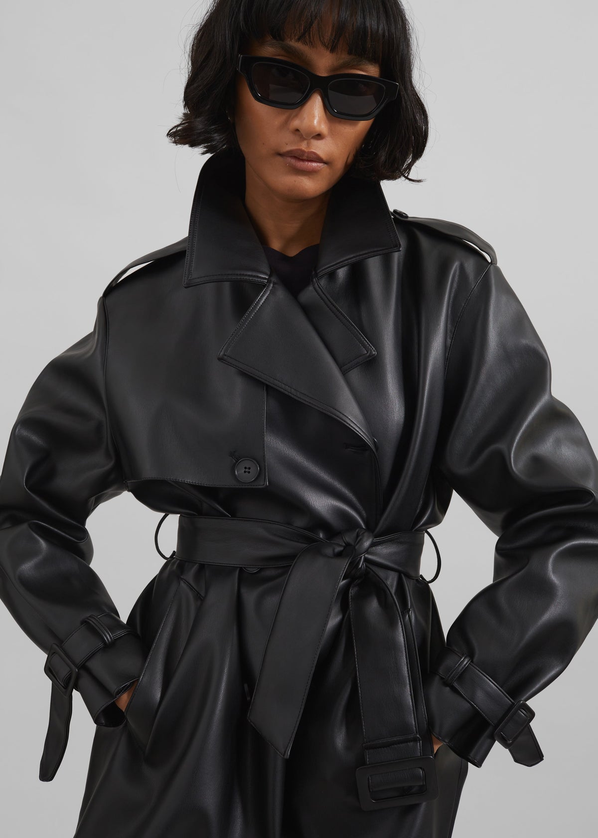Medora Faux Leather Trench - Black - 2