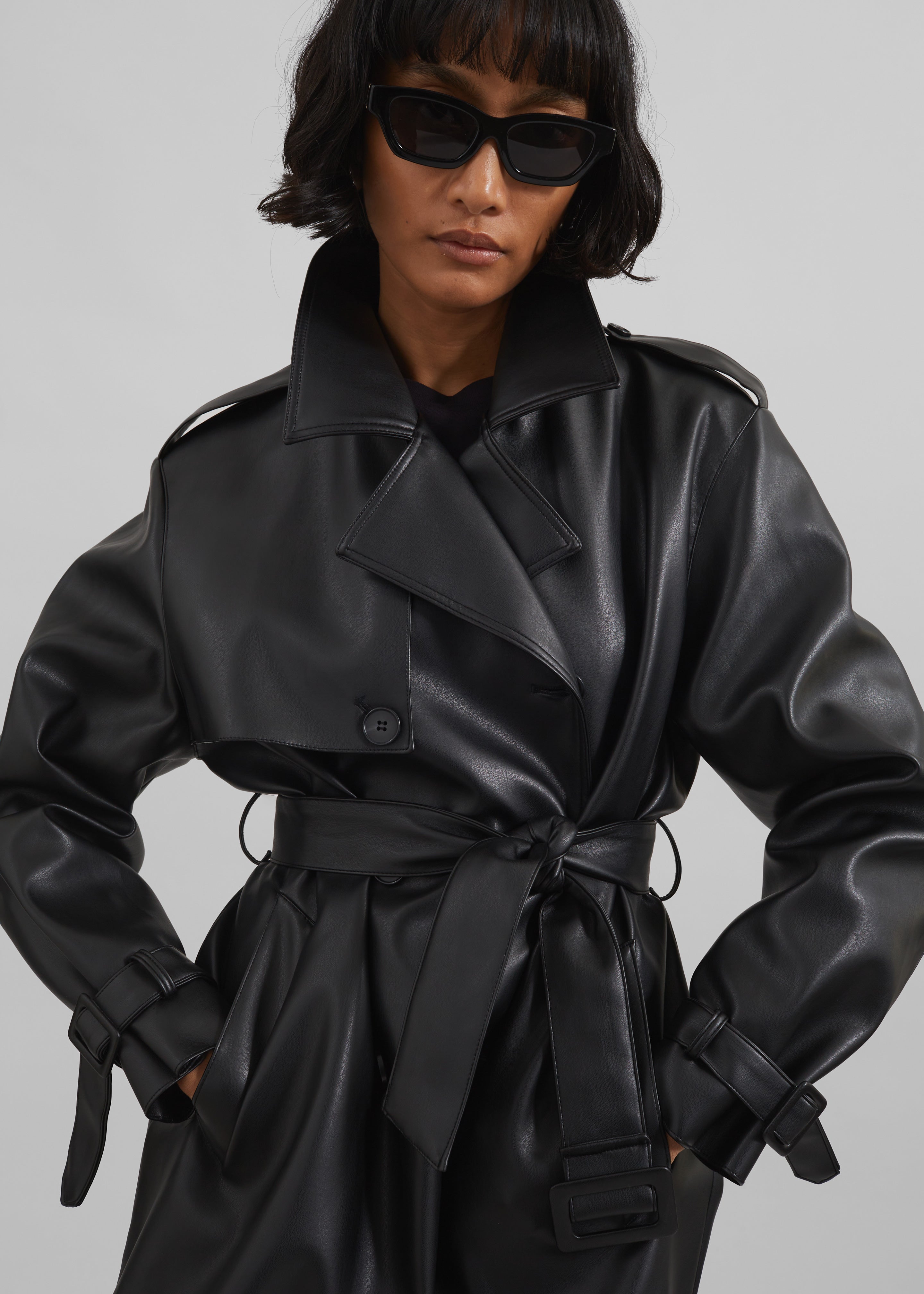 Medora Faux Leather Trench - Black - 2