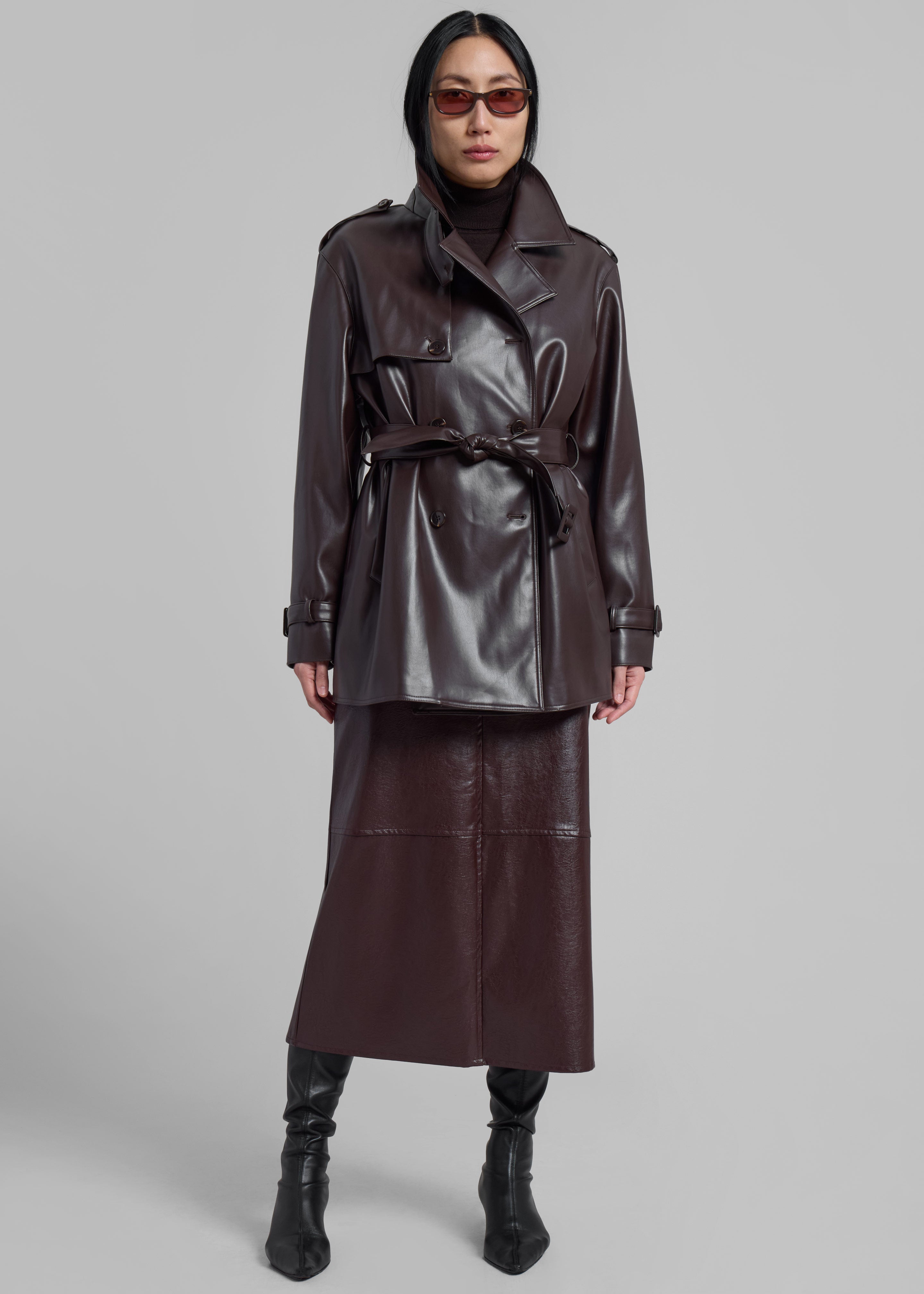 Medora Faux Leather Trench - Brown - 3