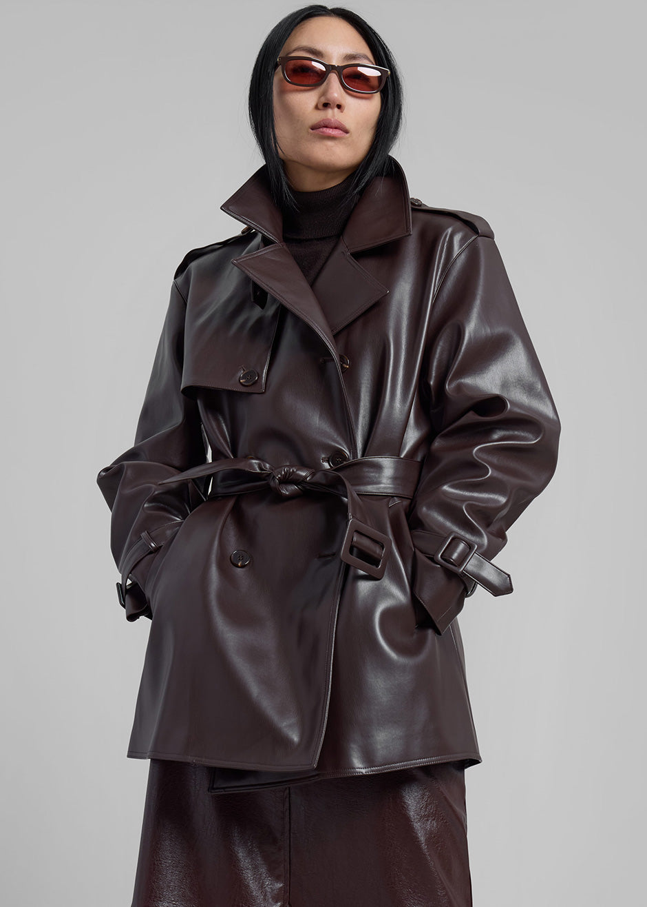 Medora Faux Leather Trench - Brown - 1