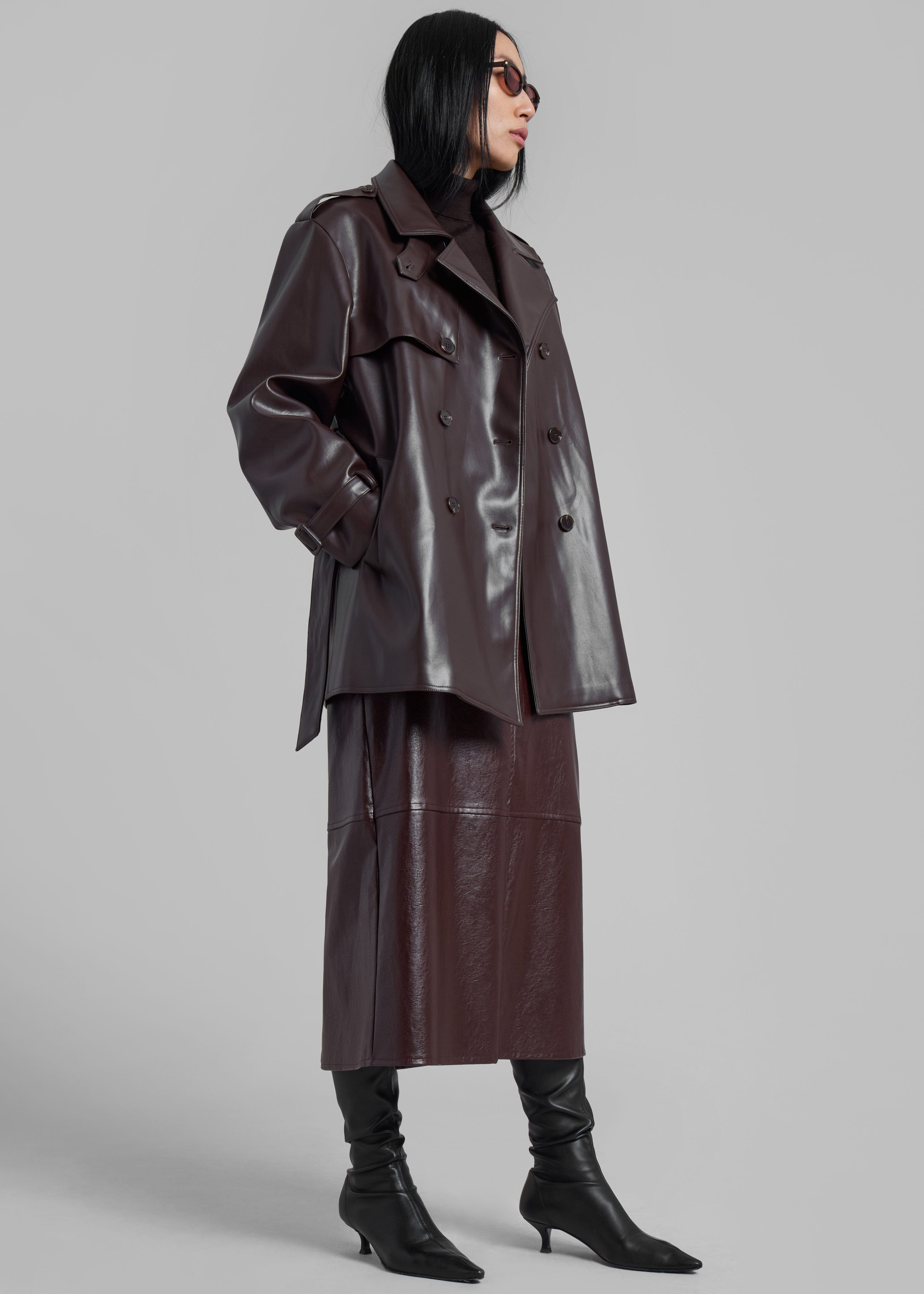Medora Faux Leather Trench - Brown - 7