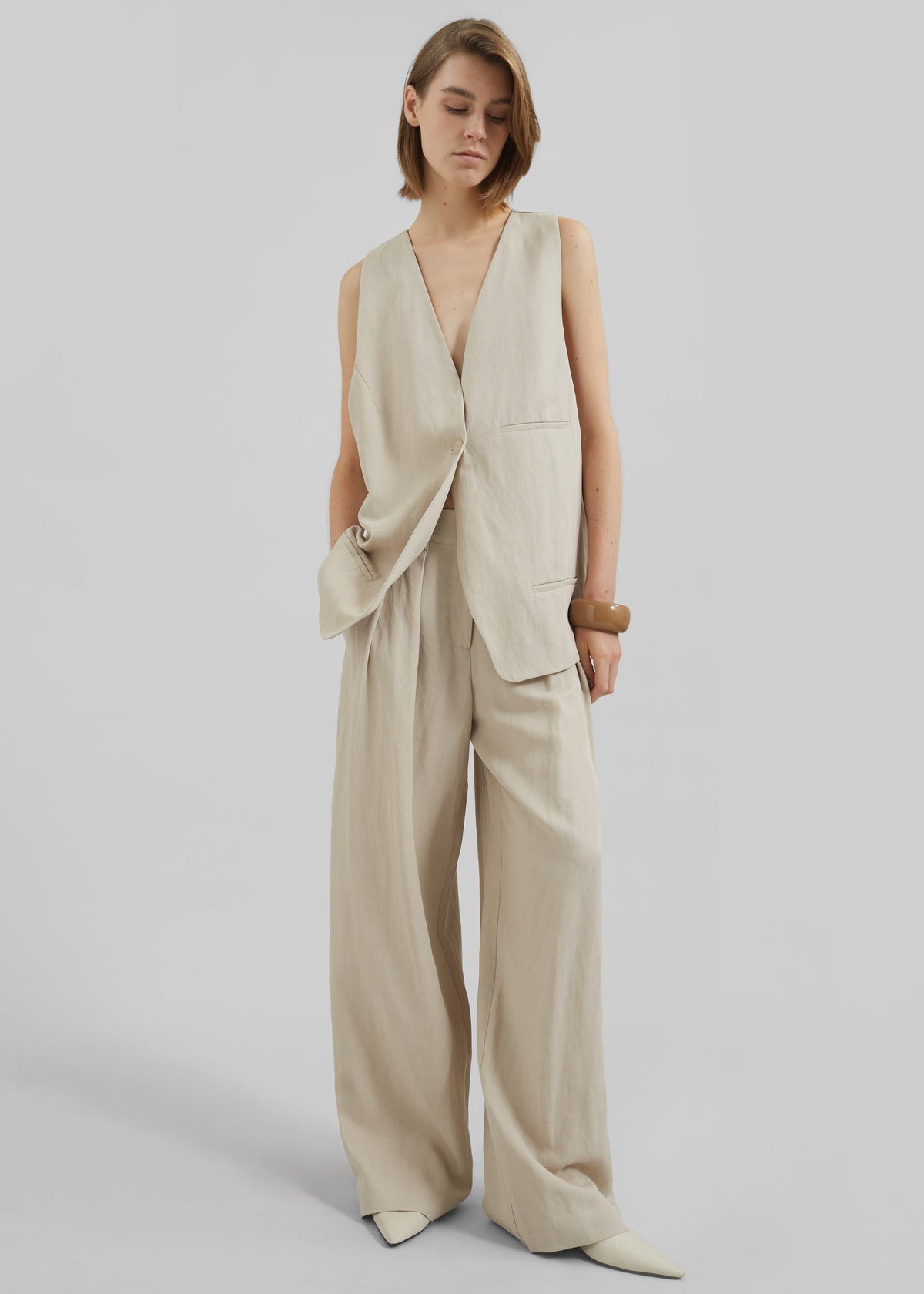 Melrose Linen Vest - Cement - 2