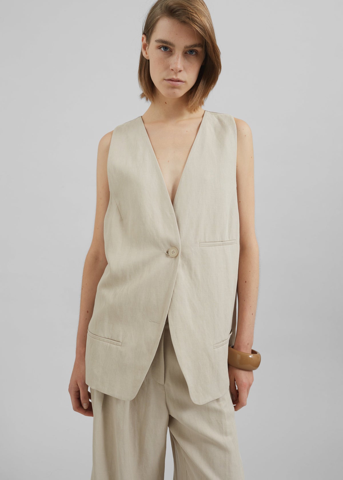 Melrose Linen Vest - Cement - 7