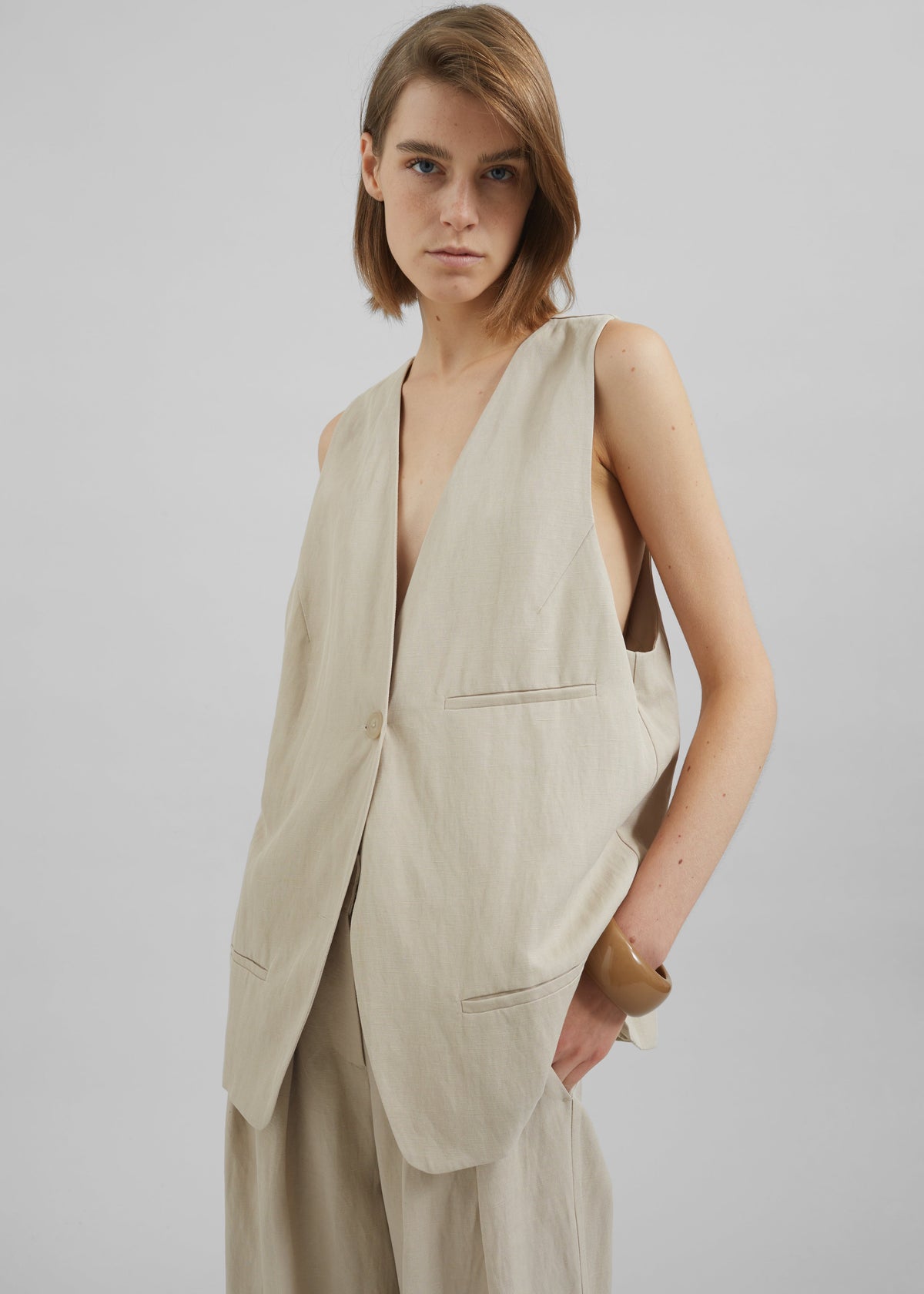 Melrose Linen Vest - Cement - 1