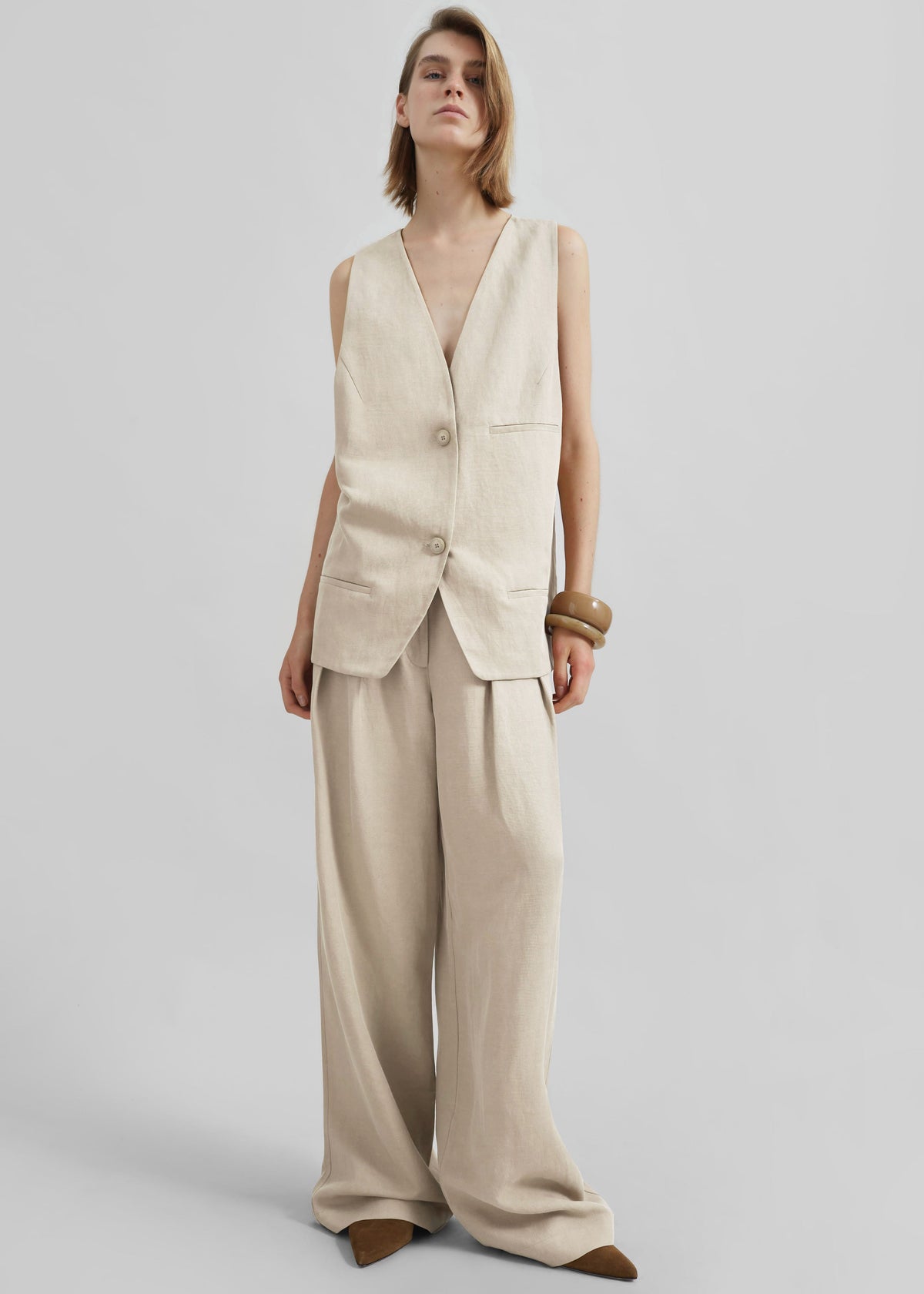 Melrose Linen Vest - Cement - 5