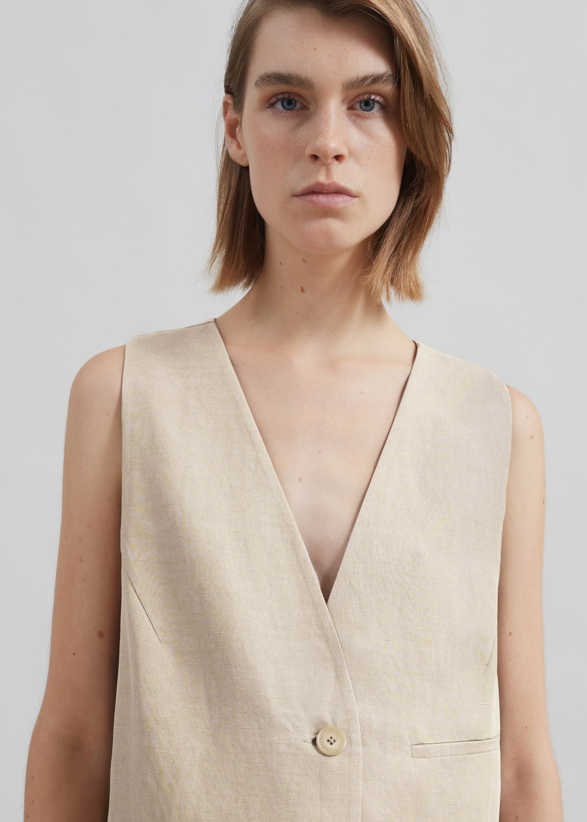 Melrose Linen Vest - Cement - 3