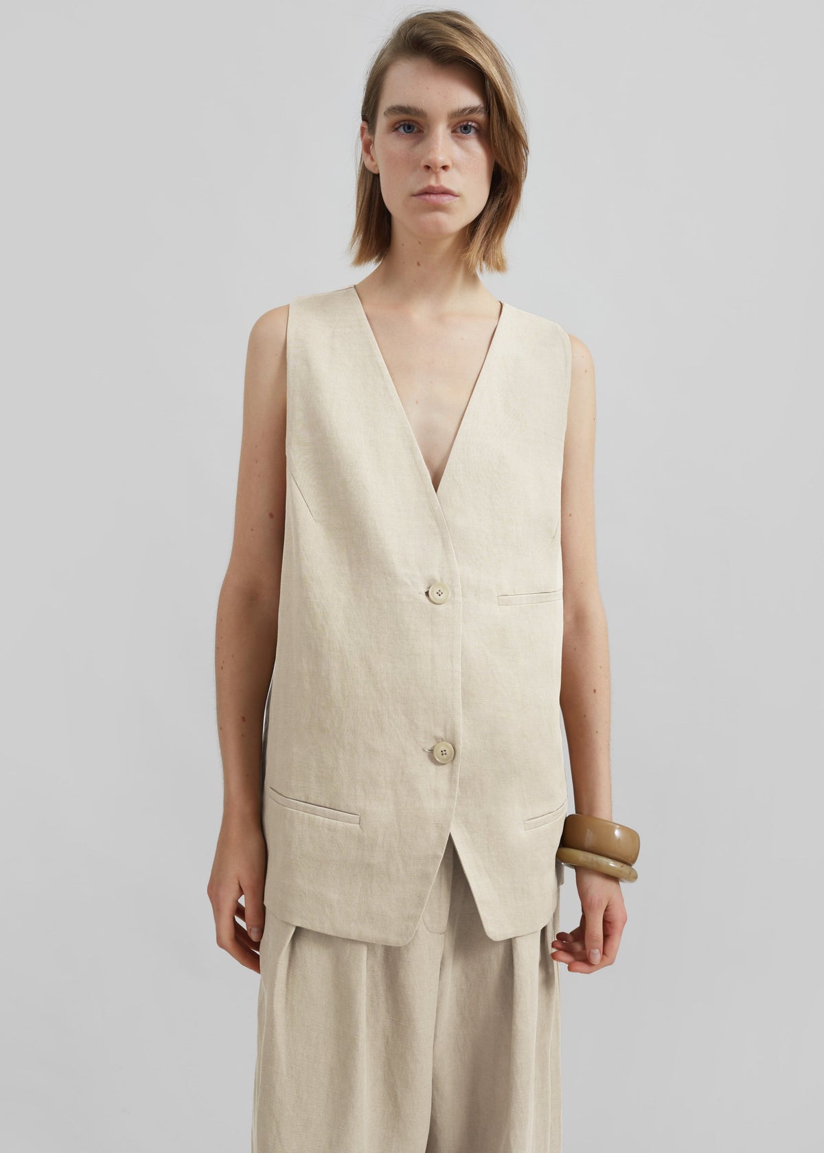Melrose Linen Vest - Cement - 8