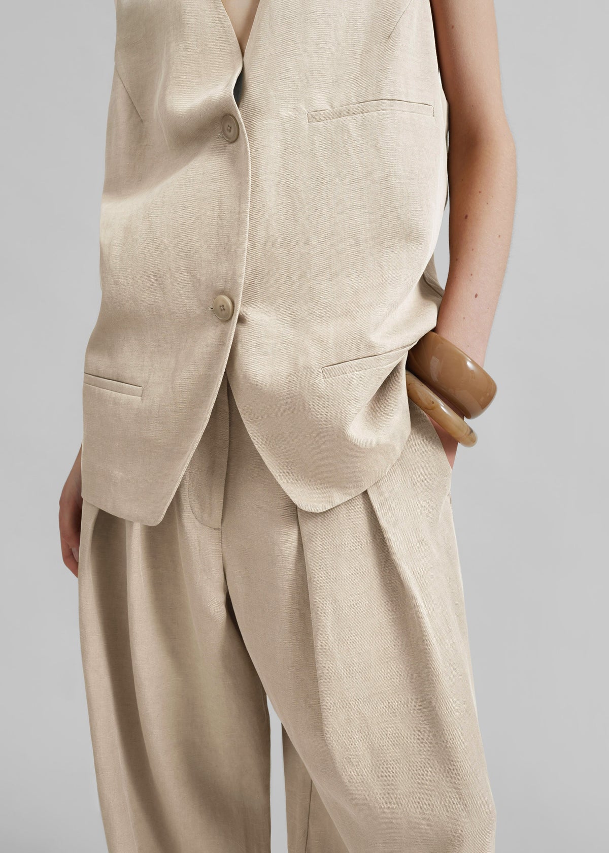 Melrose Linen Vest - Cement - 4