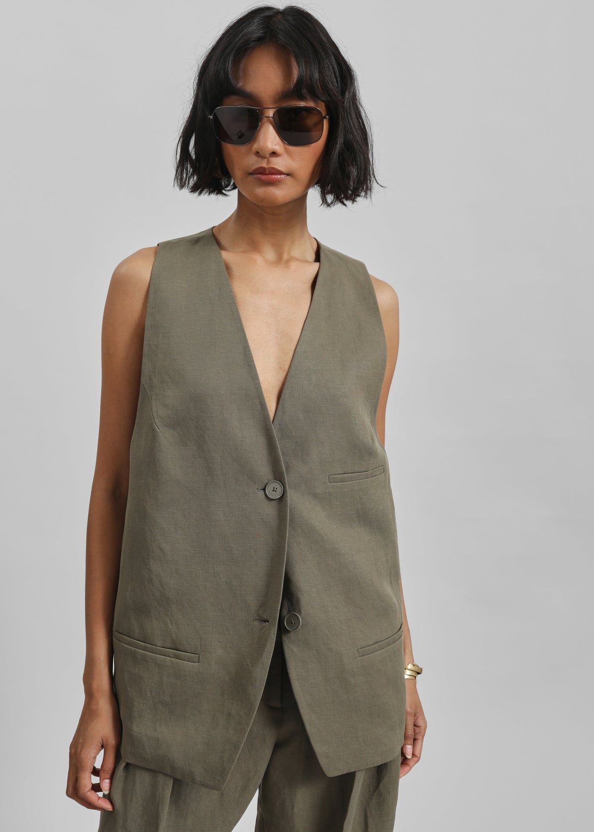 Melrose Linen Vest - Khaki - 4