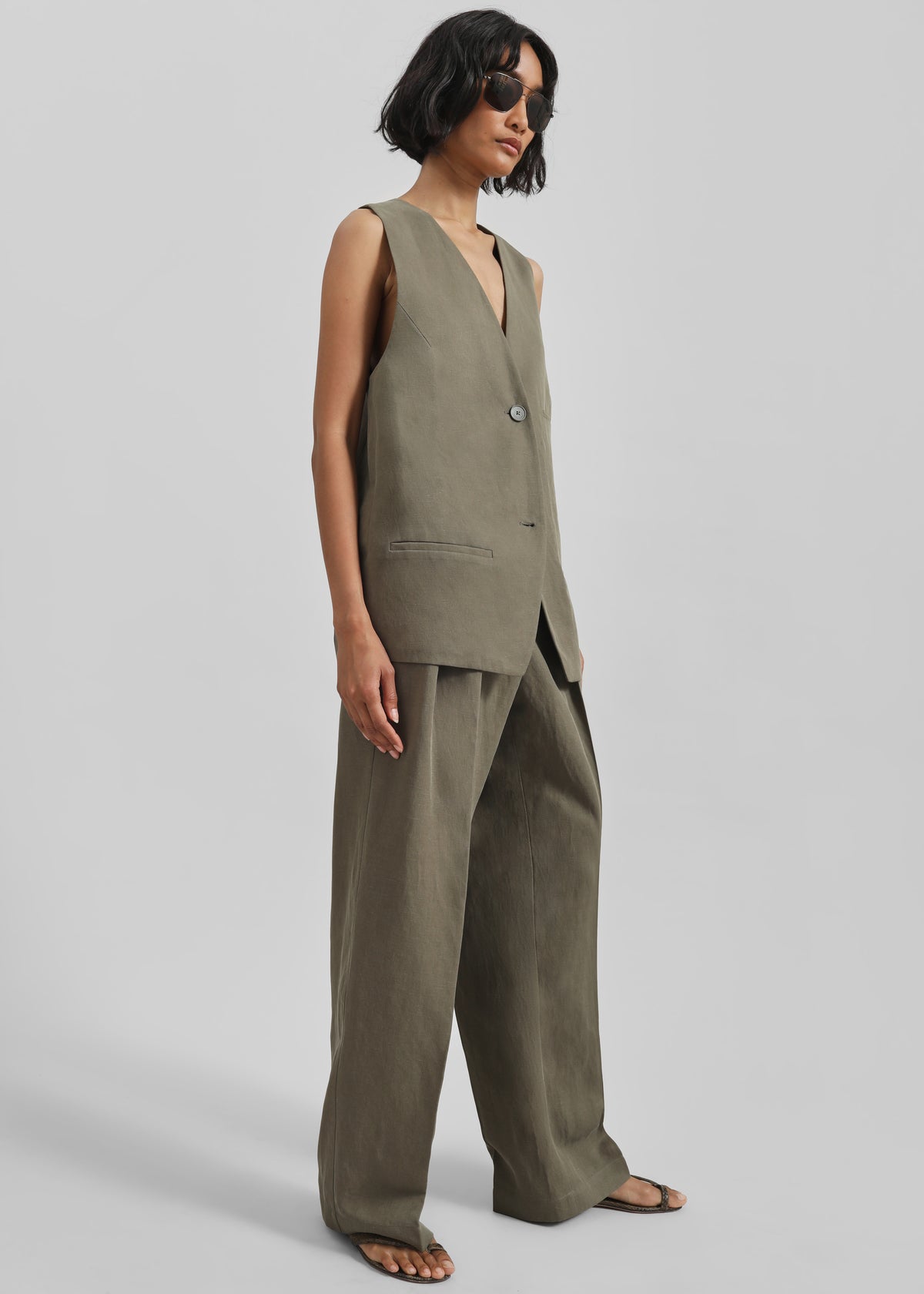 Melrose Linen Vest - Khaki - 6