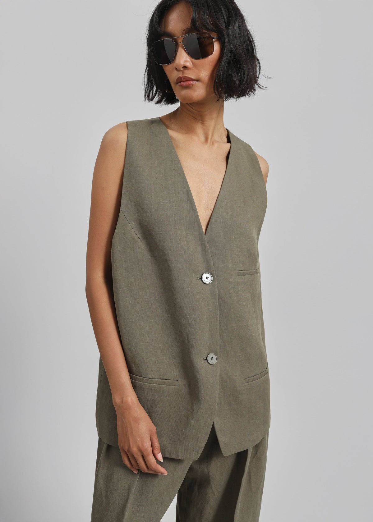 Melrose Linen Vest - Khaki - 3