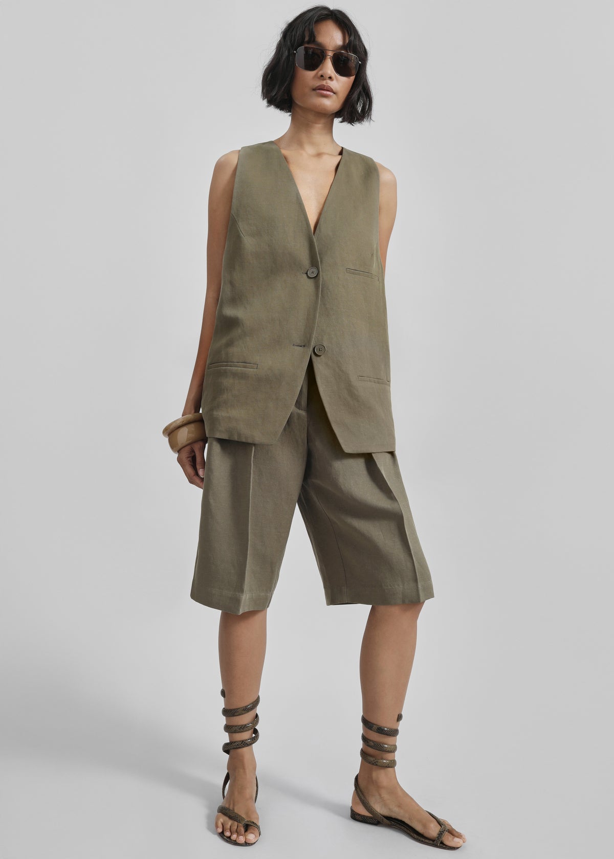 Melrose Linen Vest - Khaki - 7